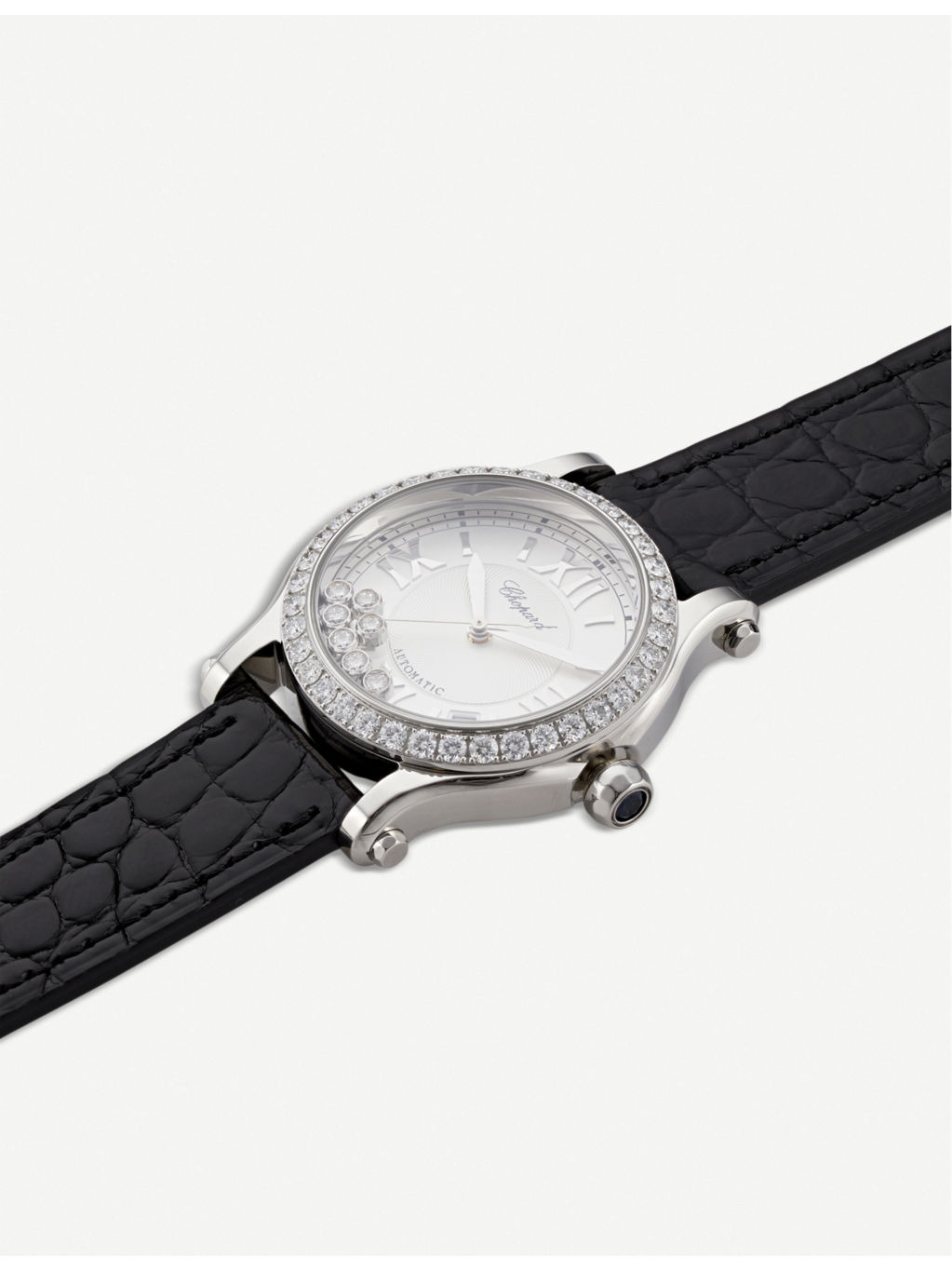 278559-3003 Happy Sport medium automatic stainless steel, diamond and alligator-embossed leather wat - 3