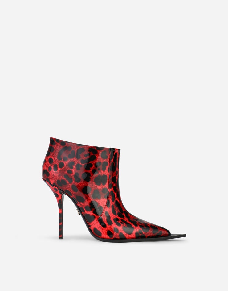 Leopard-print patent leather ankle boots with red base - 1