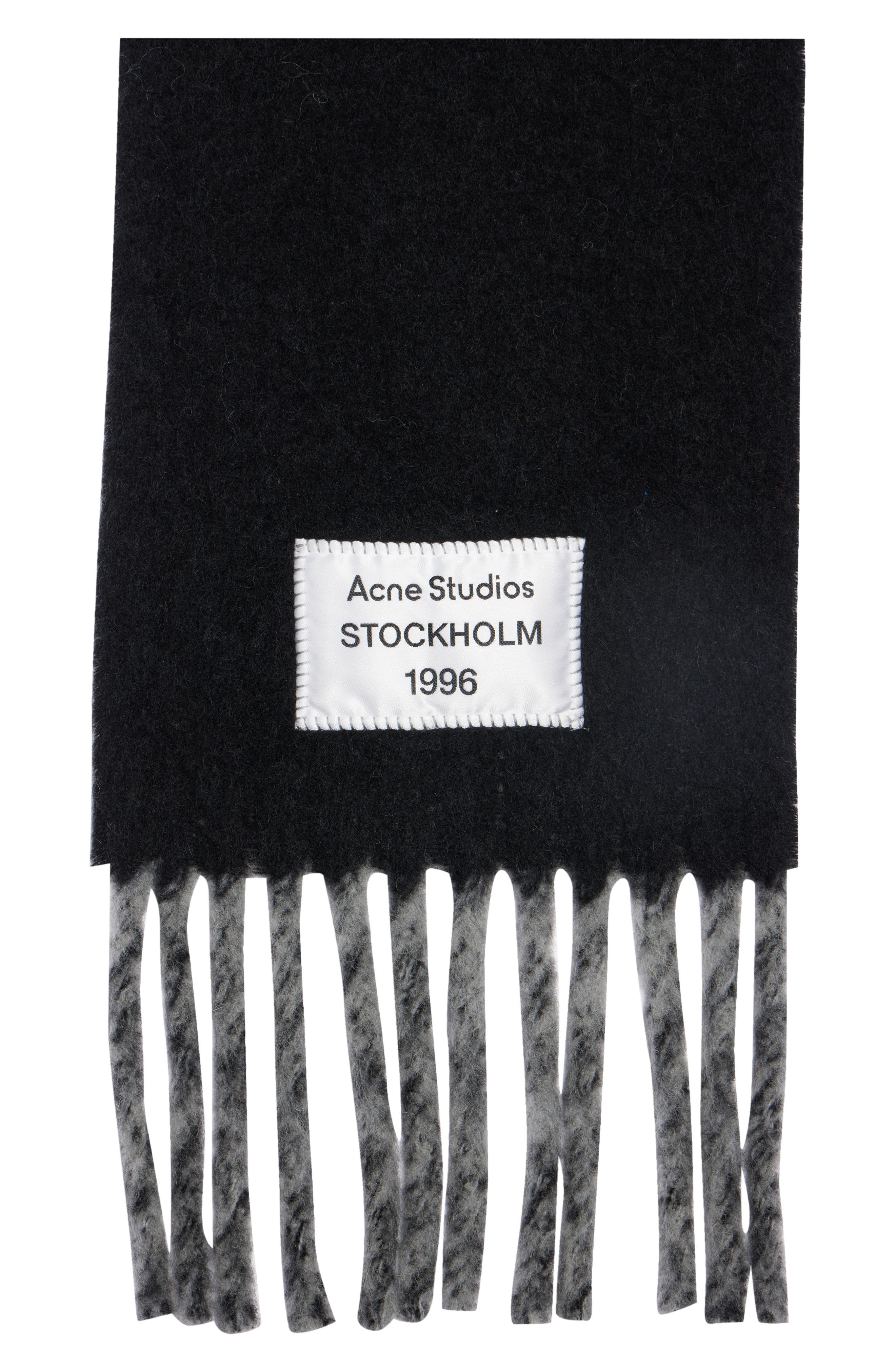 Acne Studios Volly Alpaca & Wool Blend Fringe Scarf in Black/Grey at Nordstrom - 3