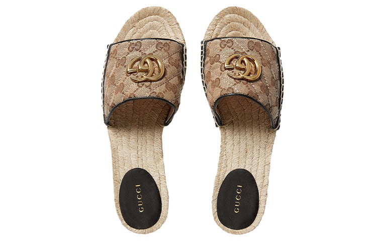 (WMNS) Gucci GG matelass canvas espadrille sandal 'Brown' 620120-KQWM0-9765 - 5