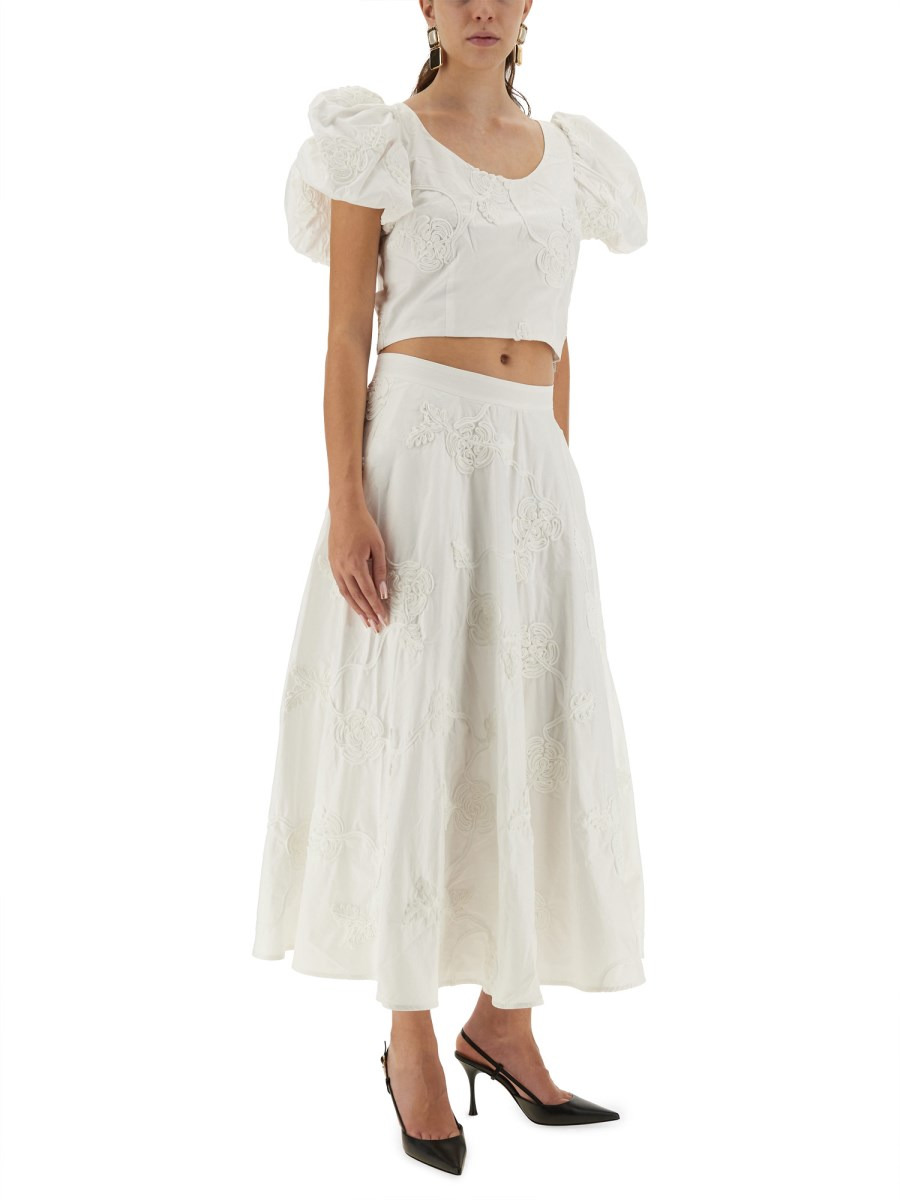3D FLORAL WEAVE MIDI SKIRT - 2