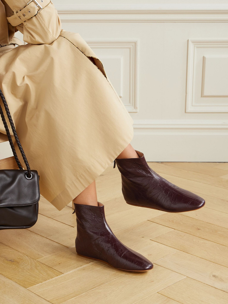 LE MONDE BÉRYL Luna crinkled-leather ankle boots Burgundy outlook