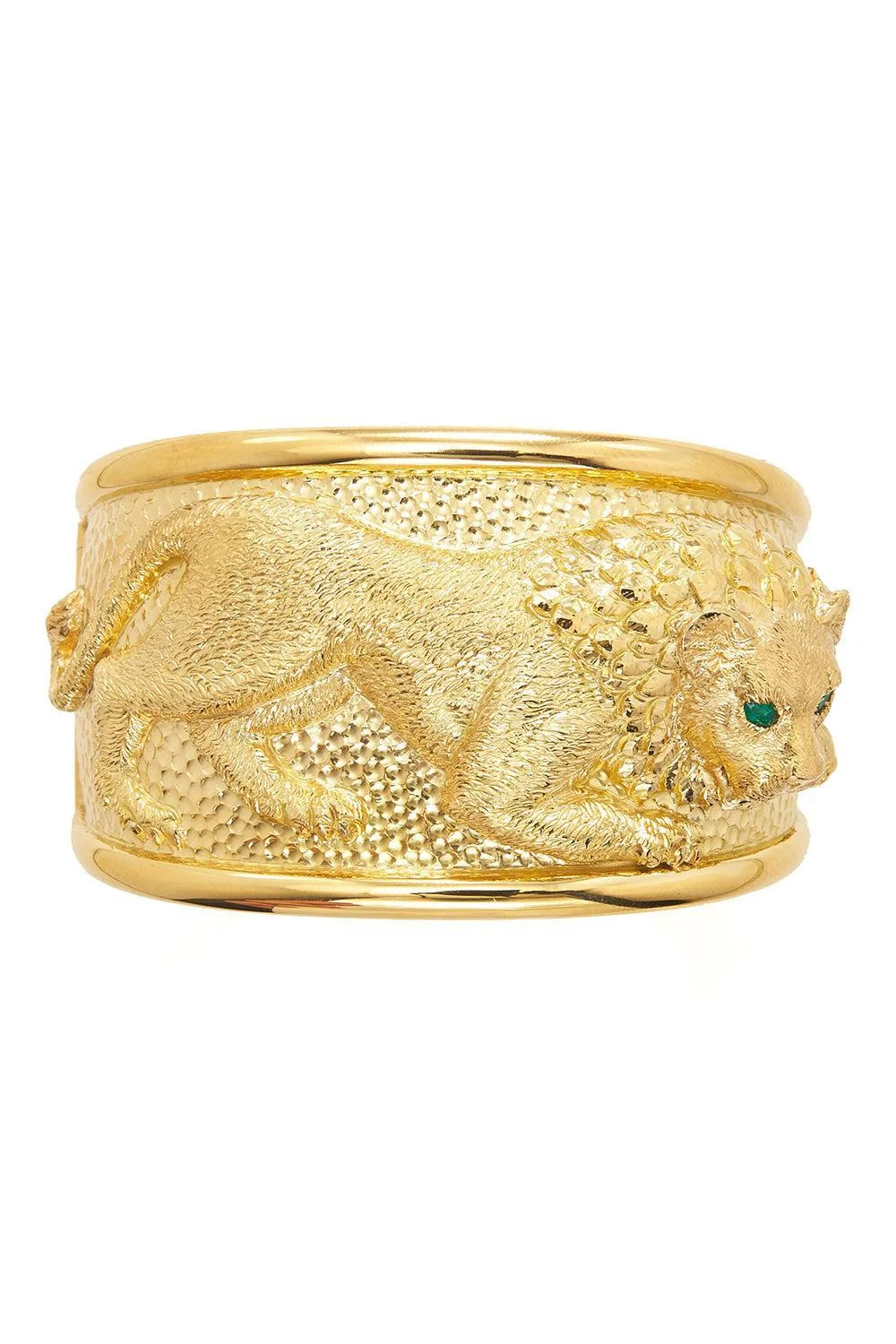 Emerald Repousse Lion Cuff Bracelet - 1