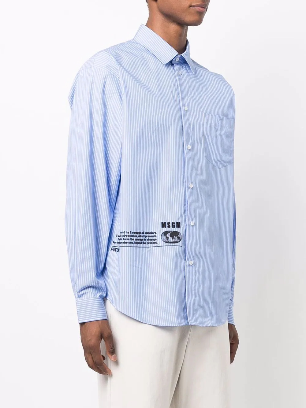 logo-embroidered pinstripe shirt - 3