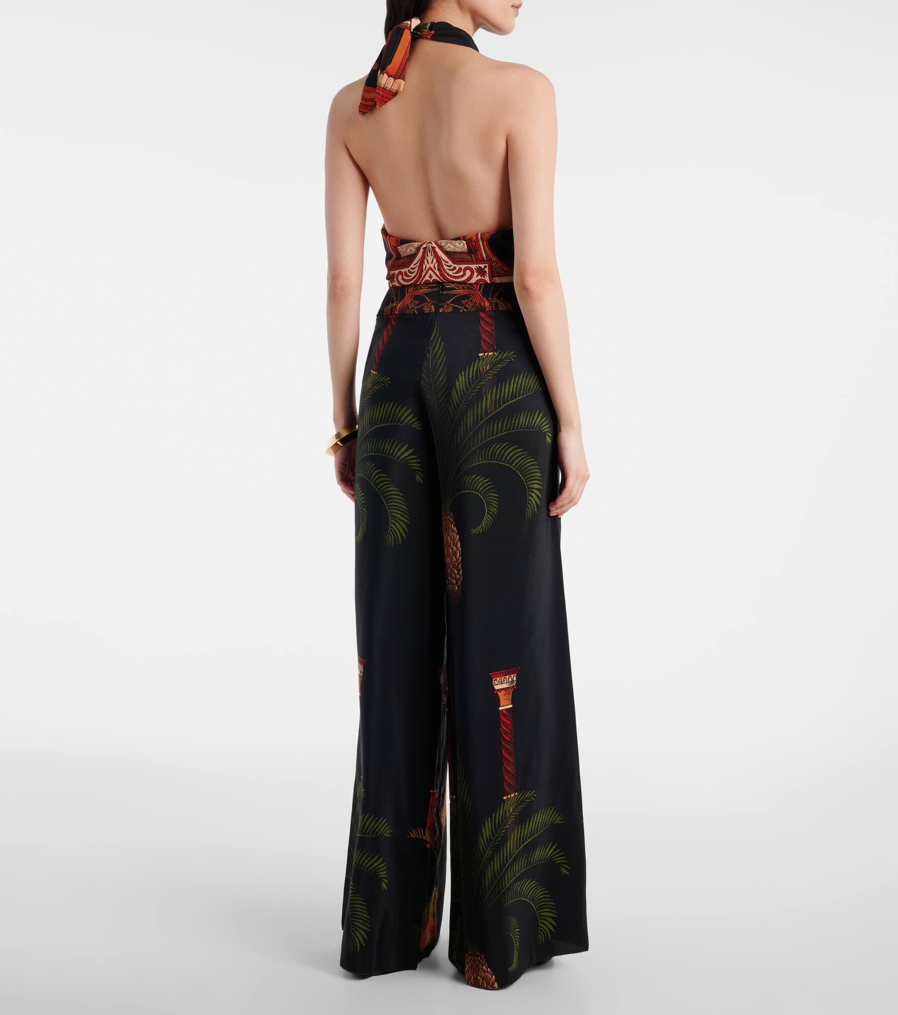 Printed high-rise silk wide-leg pants - 3