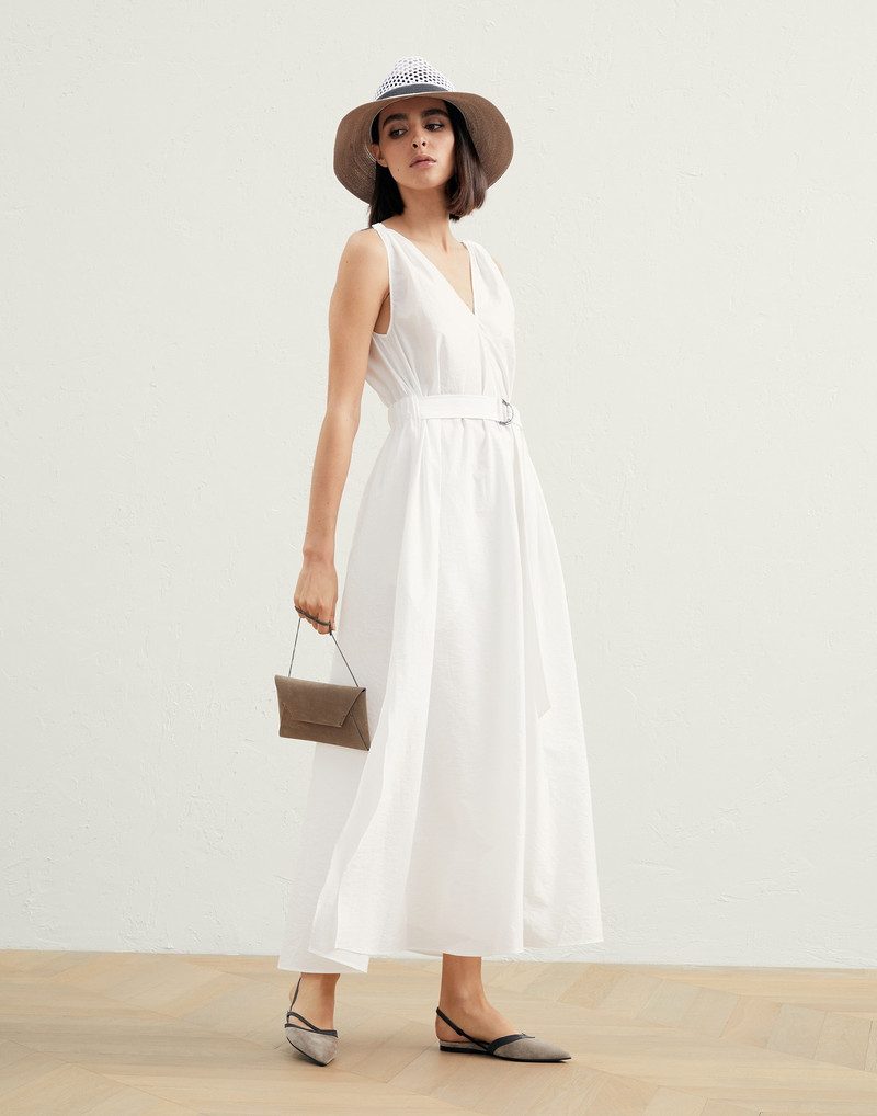 Brunello Cucinelli Techno cotton poplin belted dress with precious shoulder detail outlook