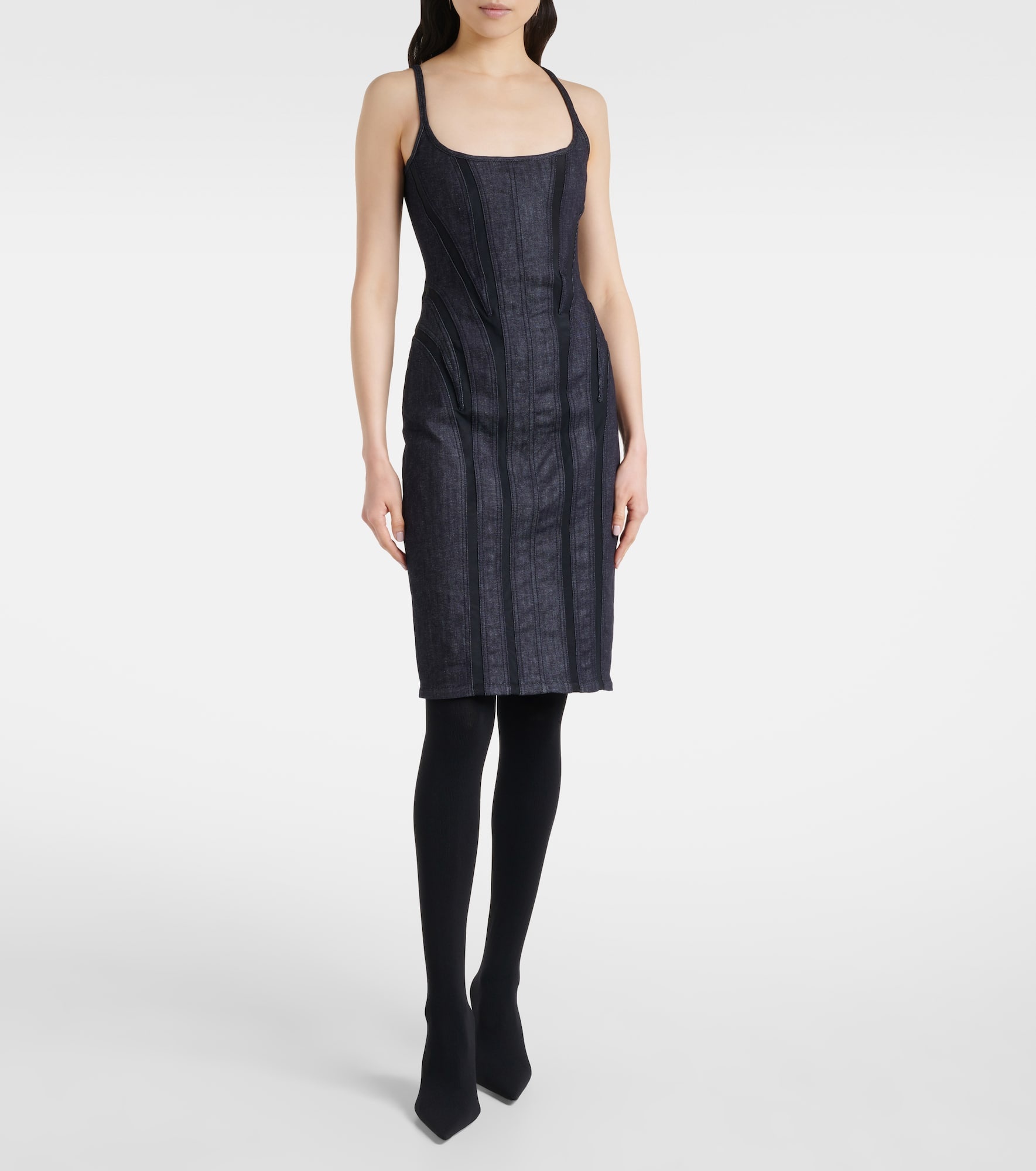 Mesh-trimmed denim midi dress - 2