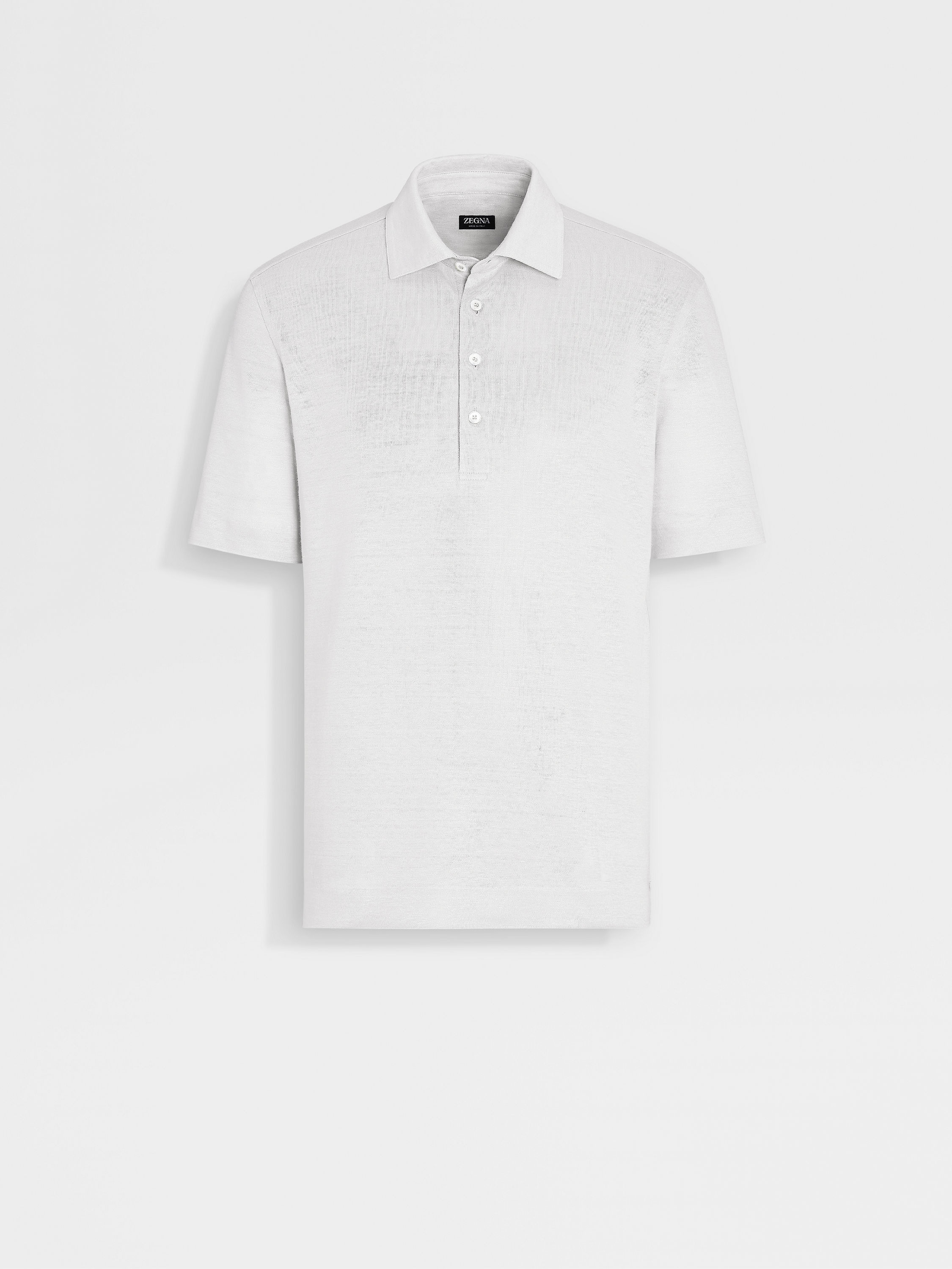 OPTICAL WHITE LINEN POLO SHIRT - 1