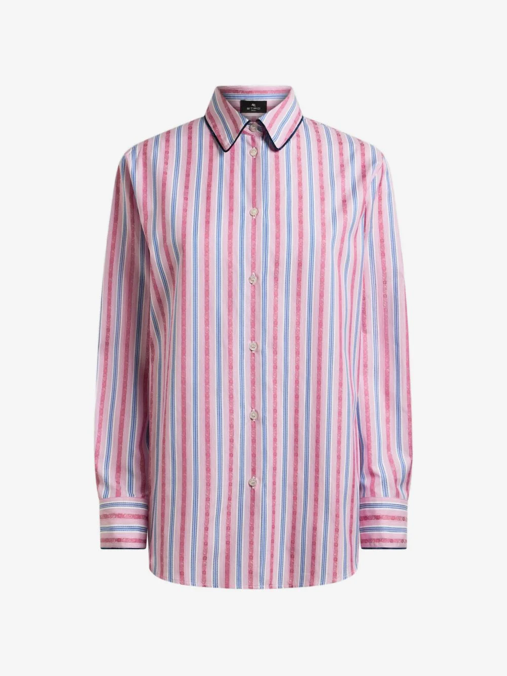 cotton jacquard shirt with trim and fil coupé stripe motif - 1