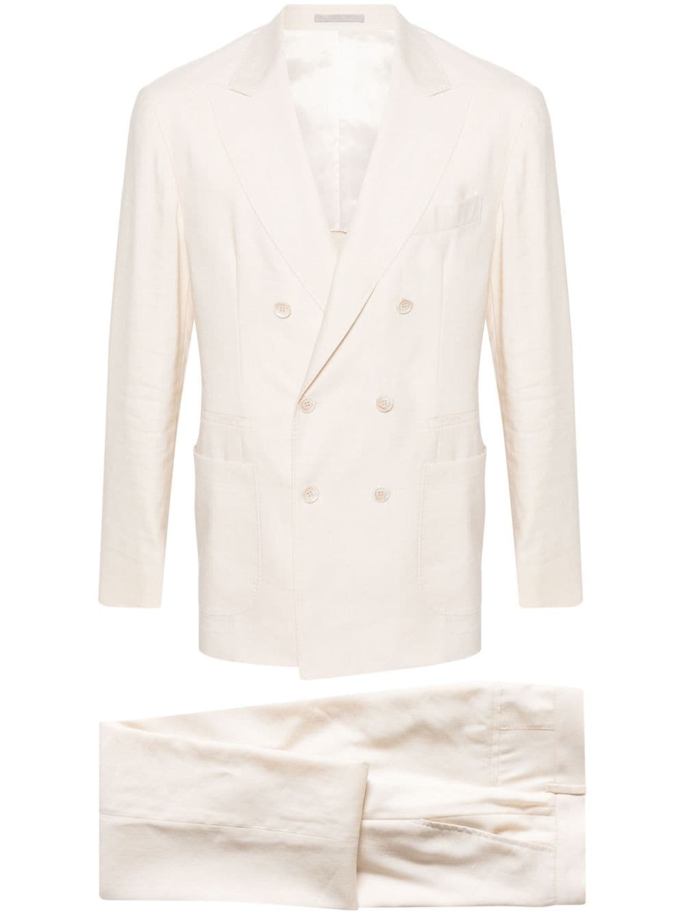 double-breasted linen blend suit - 1