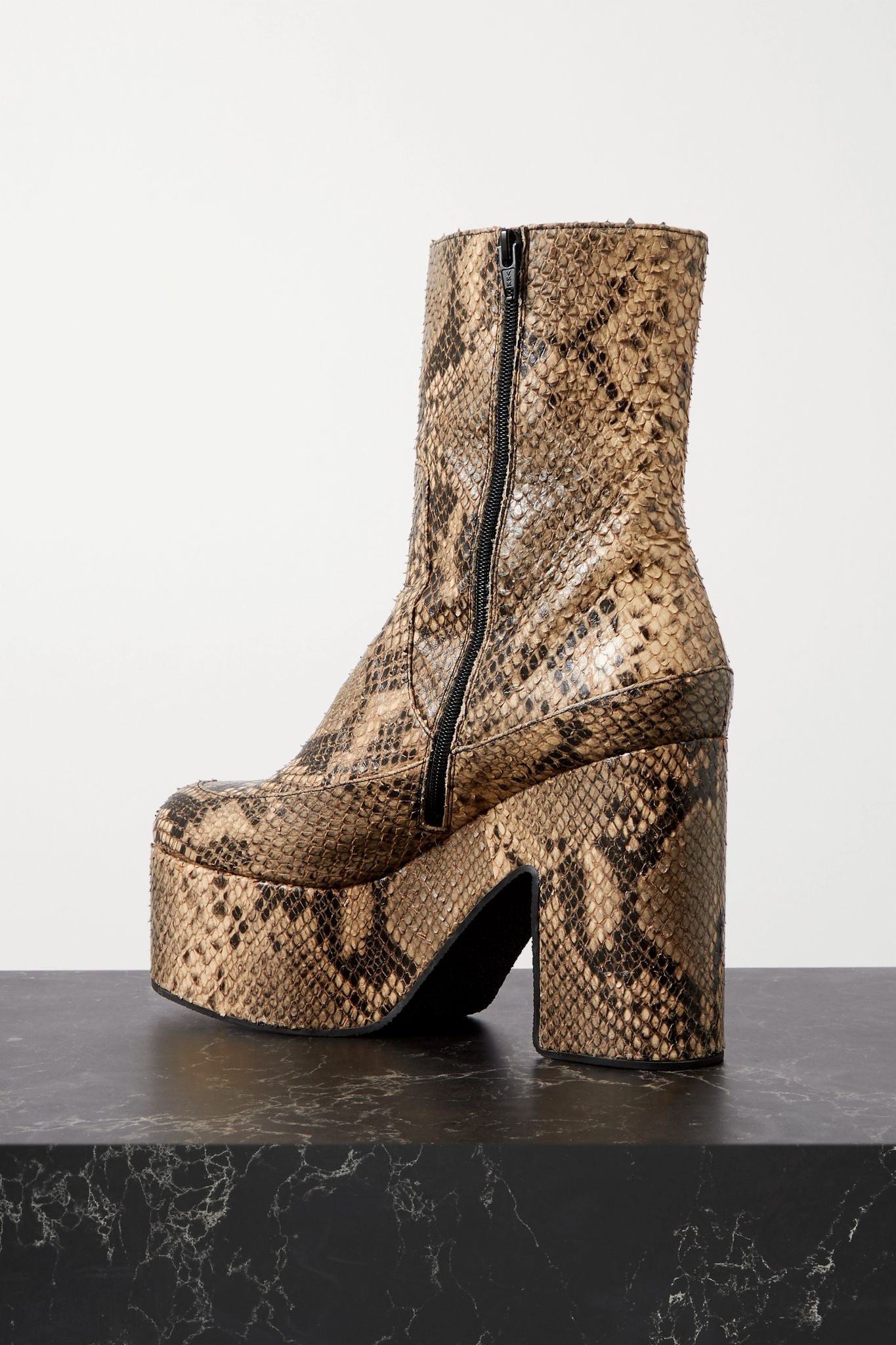 Snake-effect leather platform ankle boots - 3