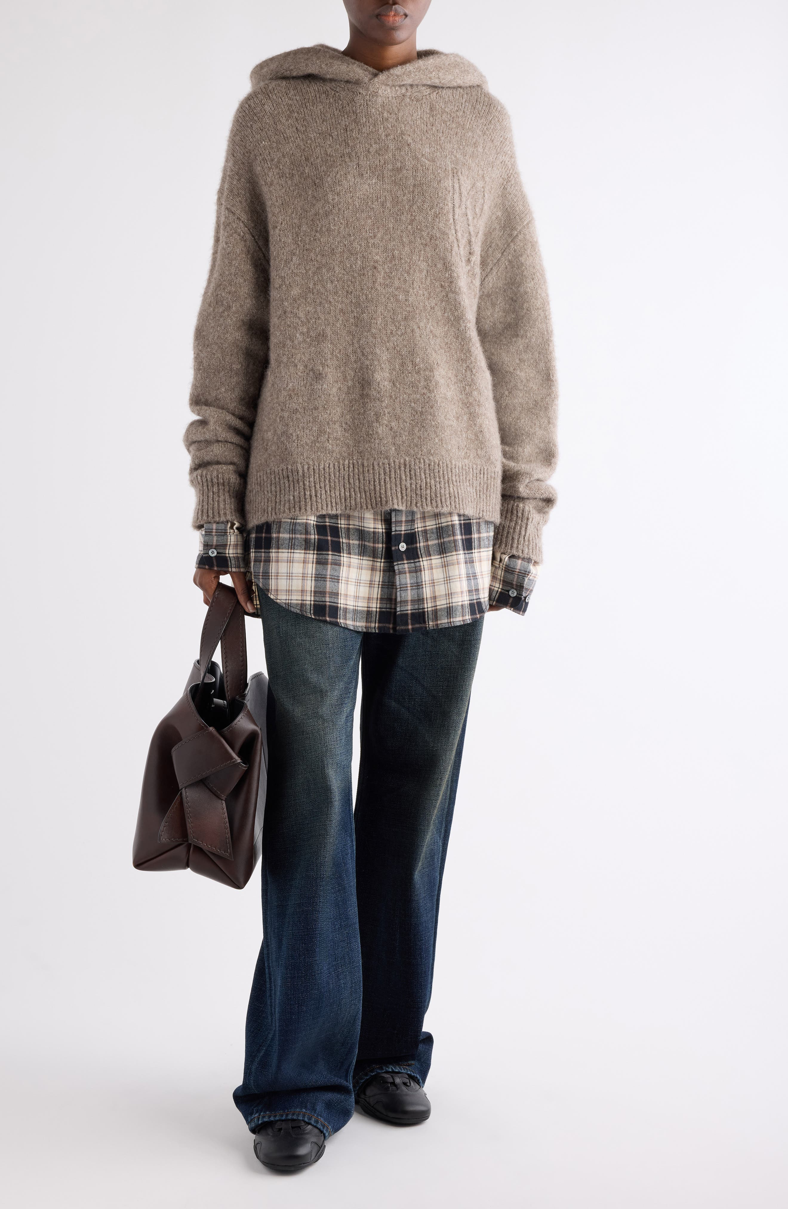 Acne Studios Krisp Layered Yak Hair & Alpaca Blend Sweater Hoodie in Beige Melange at Nordstrom - 2