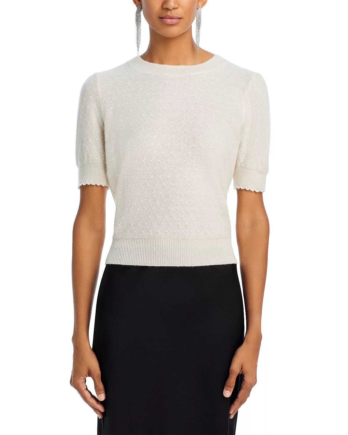 Cashmere Pointelle Puff Sleeve Sweater - 6