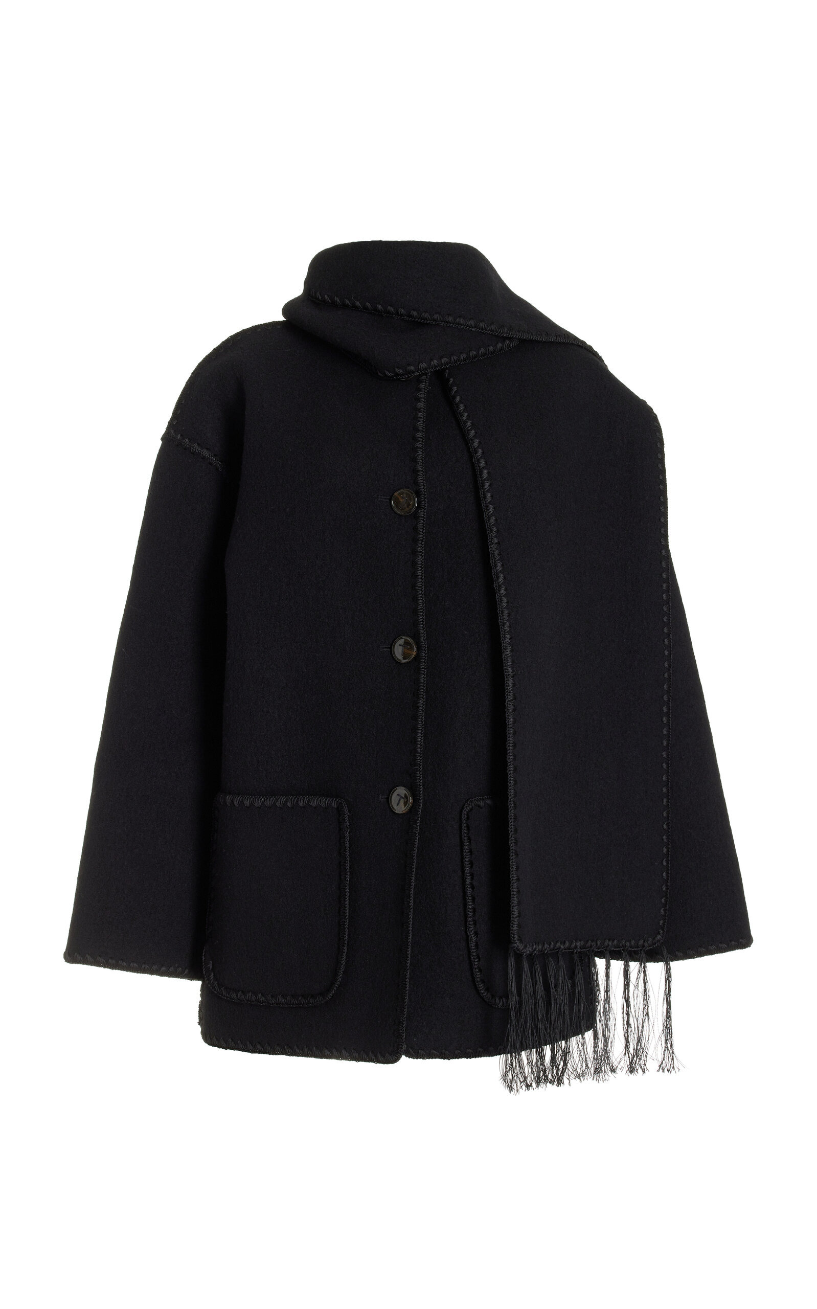 Embriodered Wool-Blend Scarf Jacket black - 5