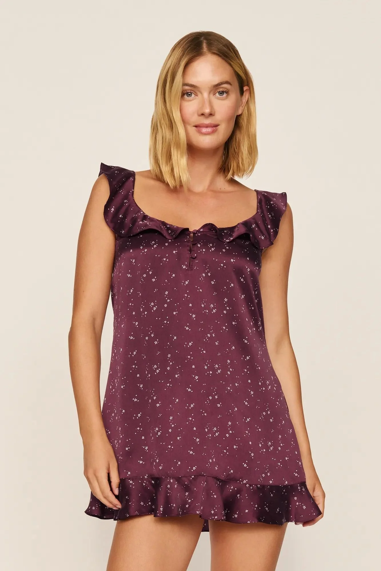 Washable Silk Printed Ruffle Babydoll - 1
