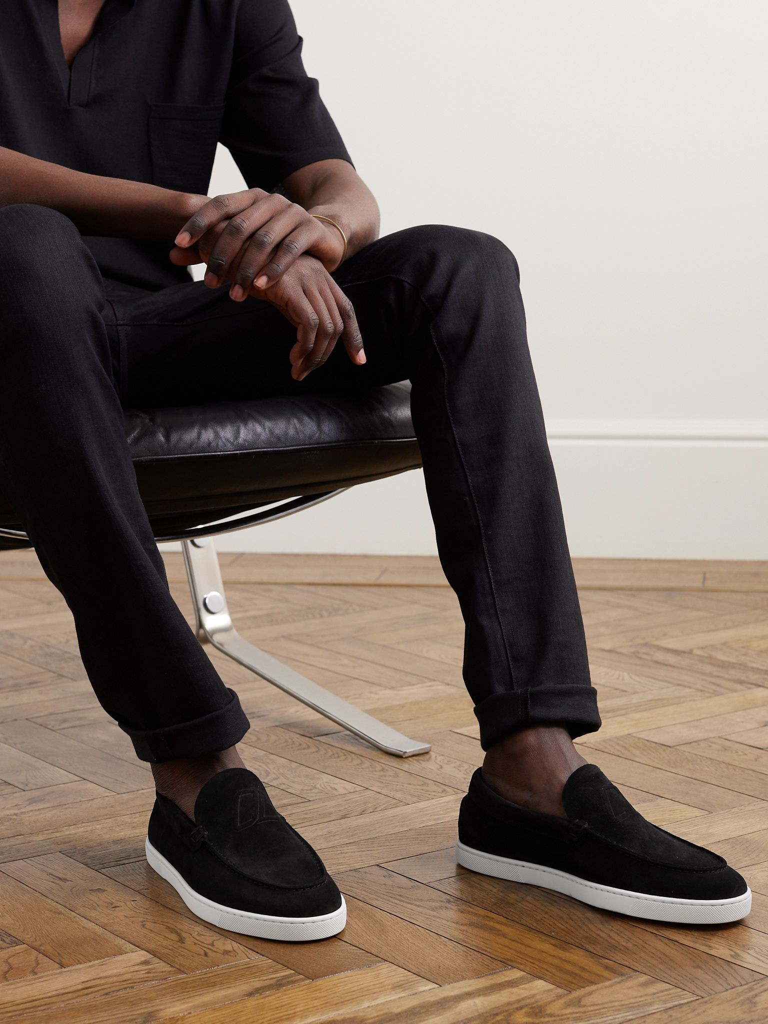 Varsiboat Logo-Embossed Suede Loafers Black - 2