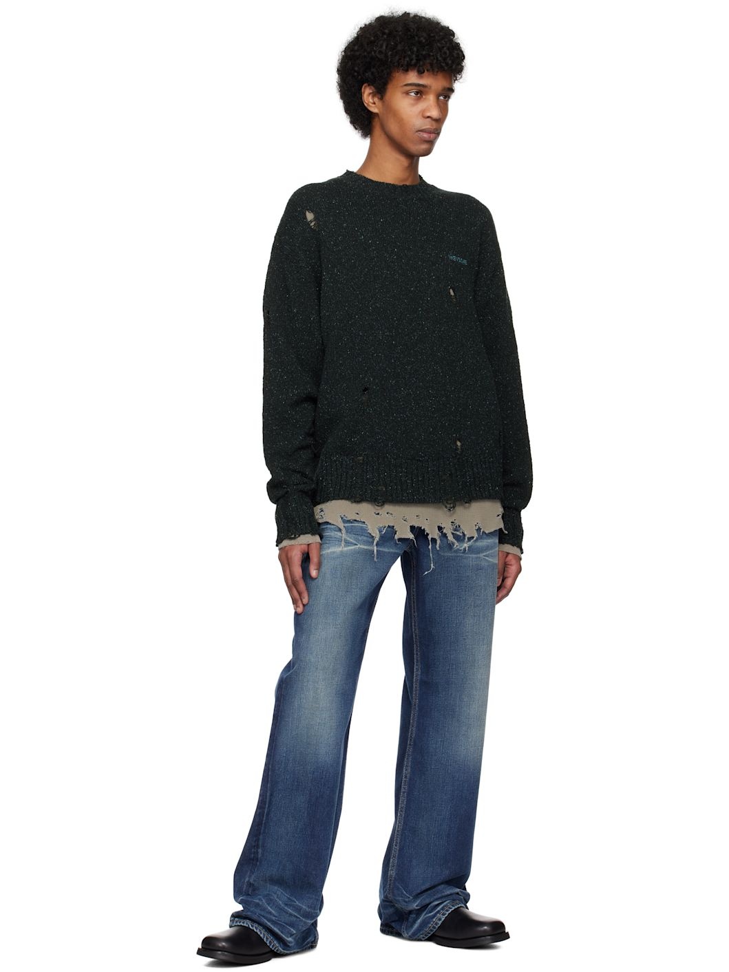 Navy Grunge Knit Sweater - 4