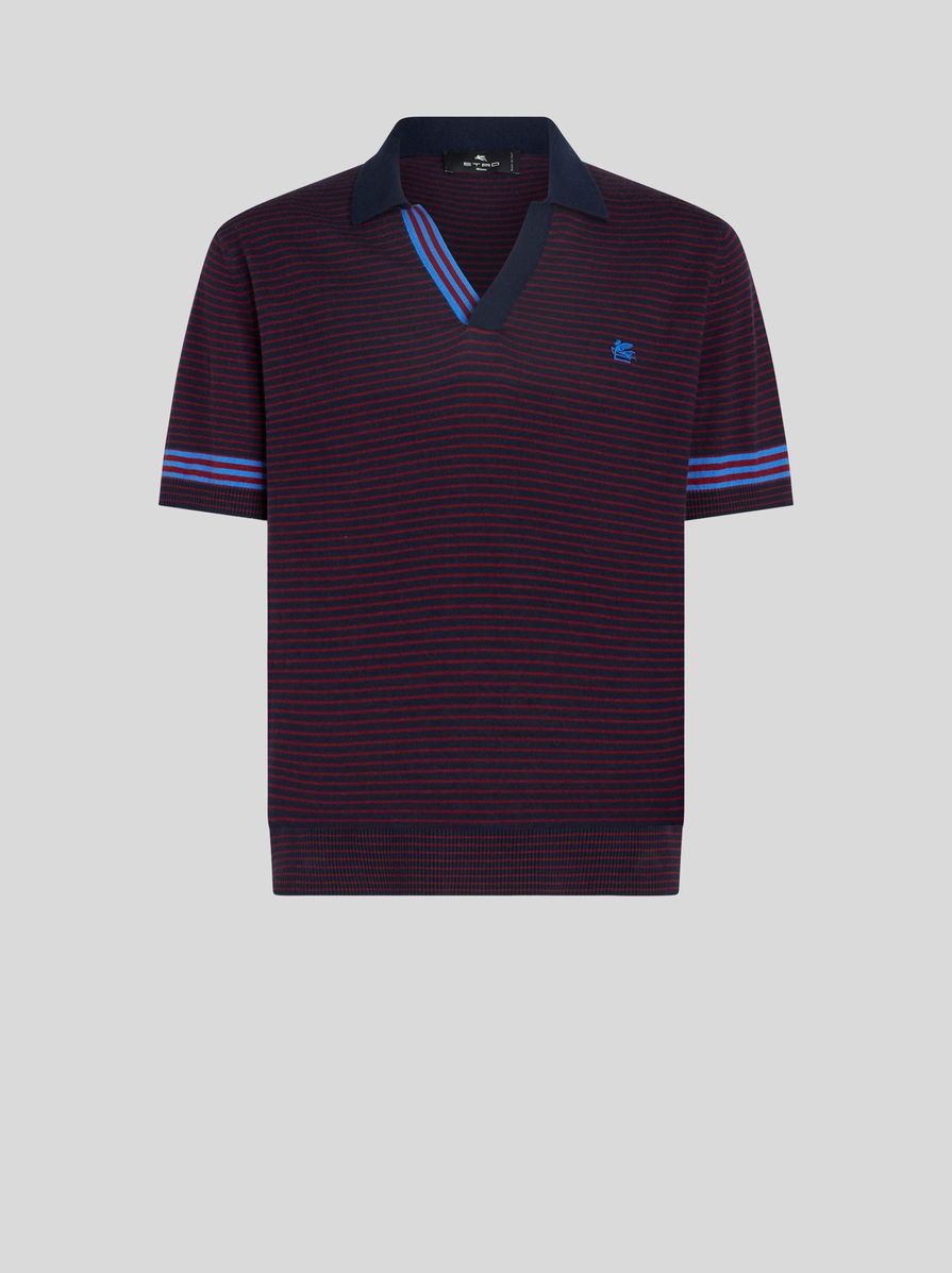 STRIPED KNIT POLO SHIRT WITH LOGO - 1