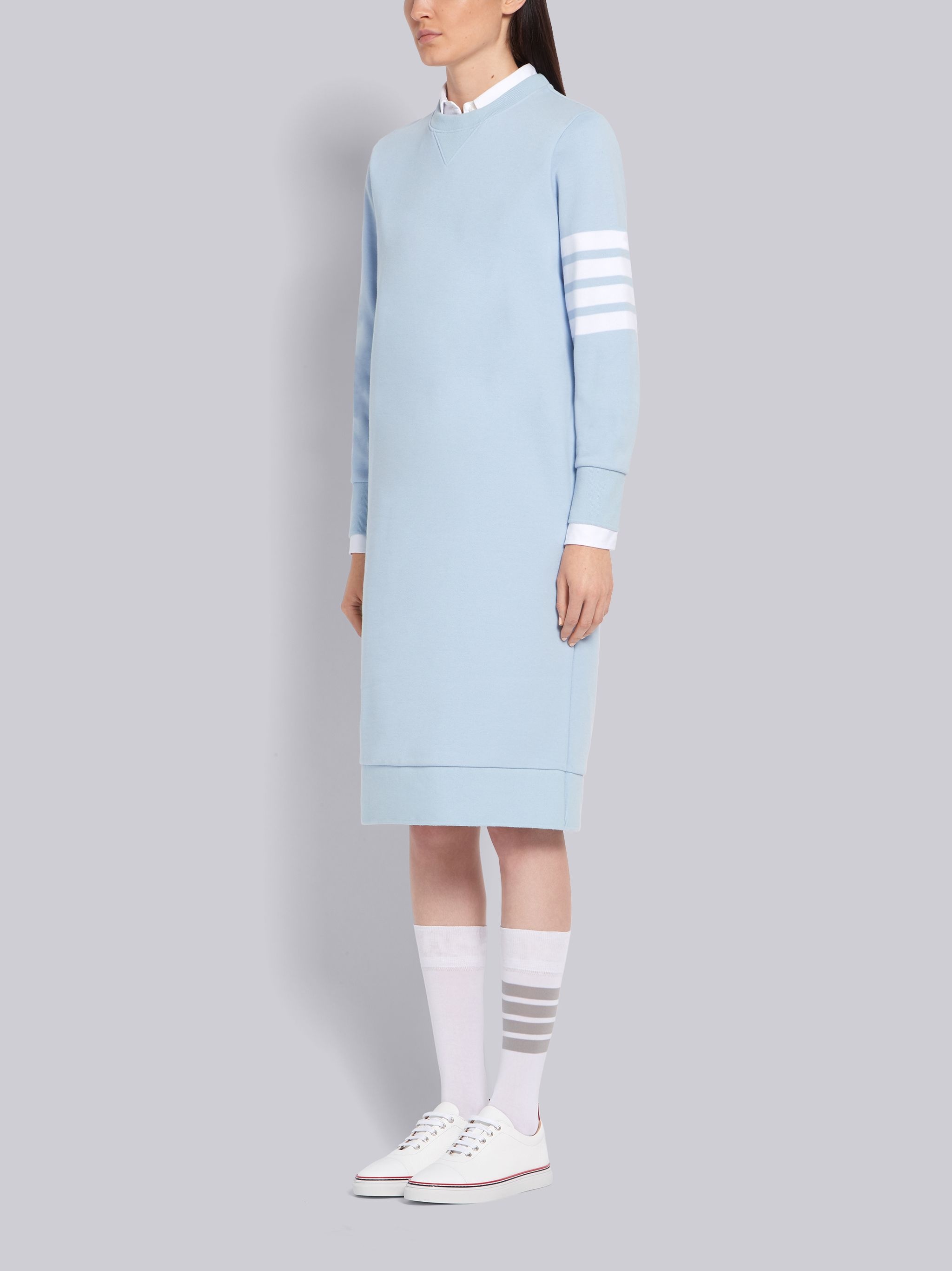 Light Blue Classic Loop Back 4-Bar Sweater Dress - 2