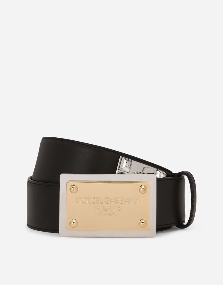 Calfskin belt with chain and branded tag - 1