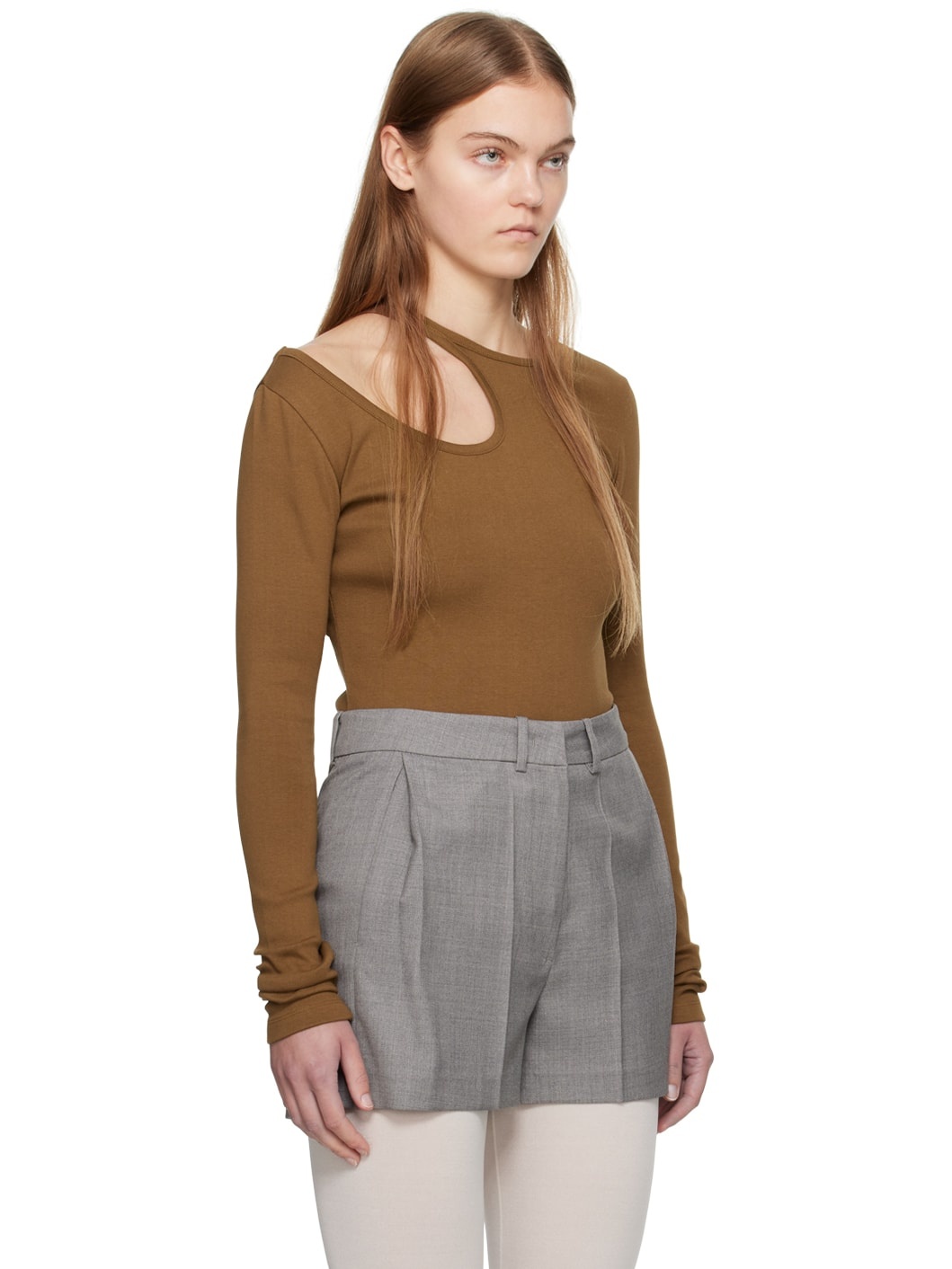 Brown Curve Hole Long Sleeve T-Shirt - 2