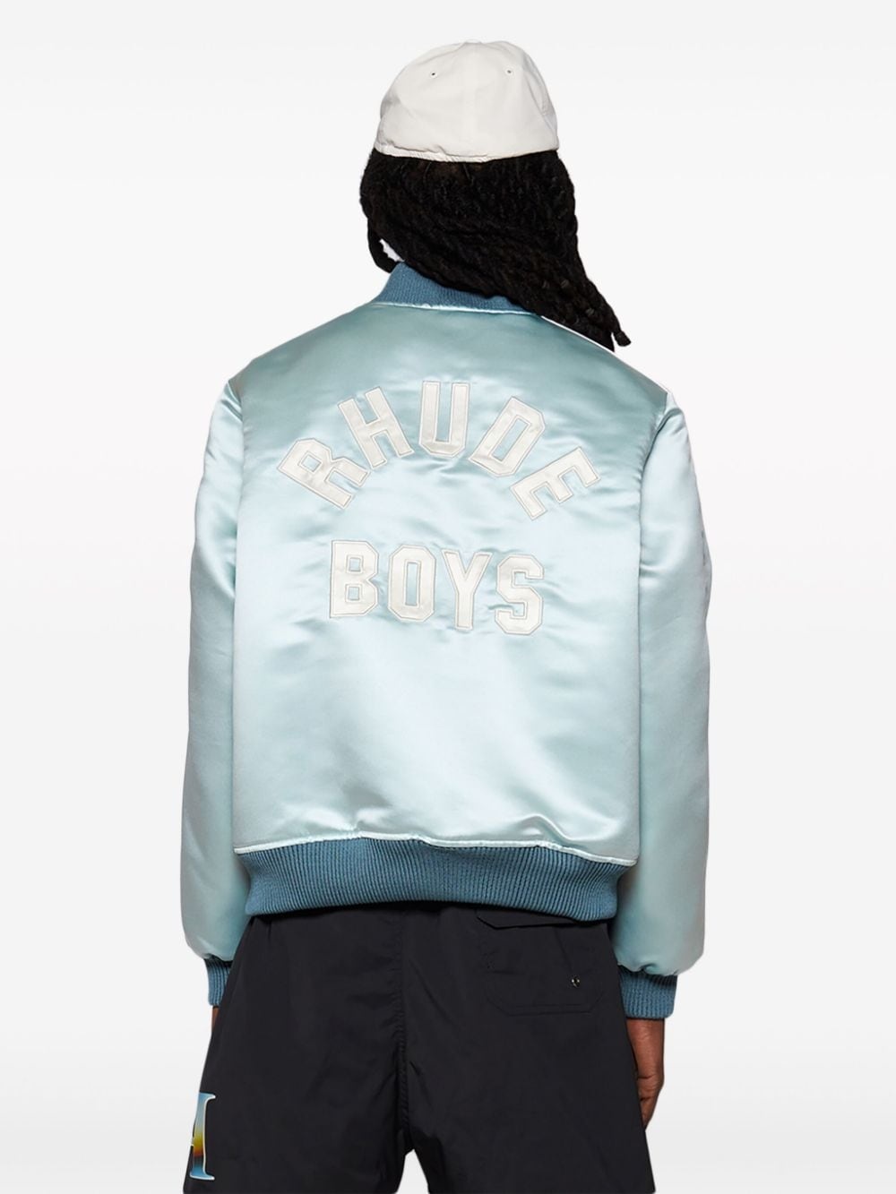 logo-applique satin bomber jacket - 5