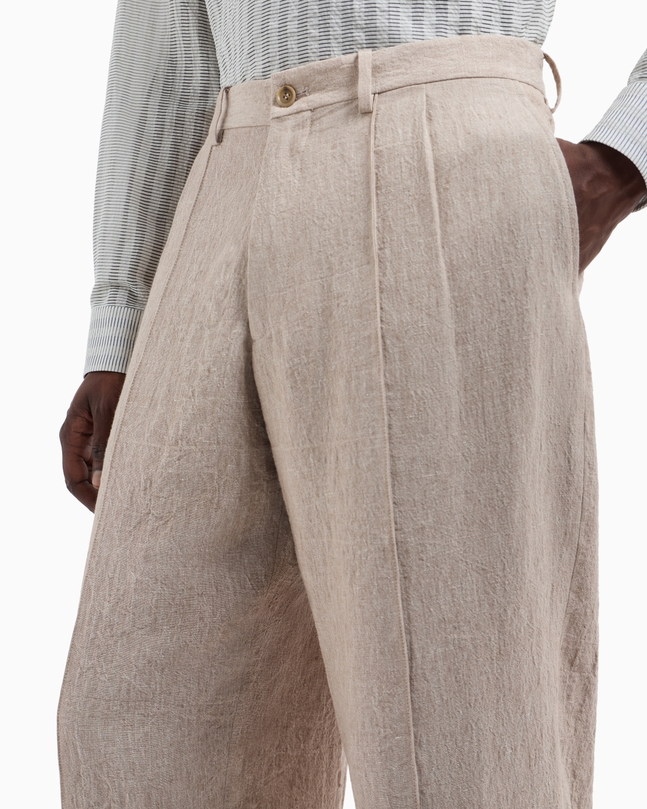 SINGLE-DART, PURE LINEN CANVAS TROUSERS - 5