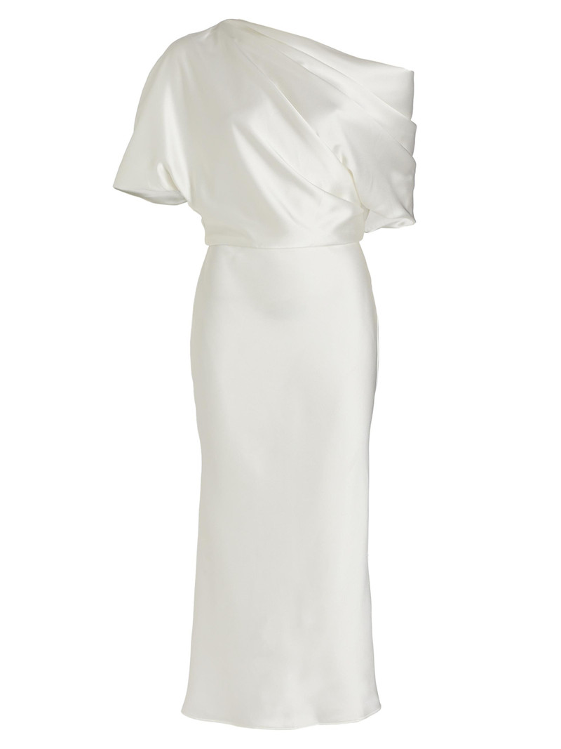 Women's Draped Satin Pencil Midi-Dress - Ivory 1