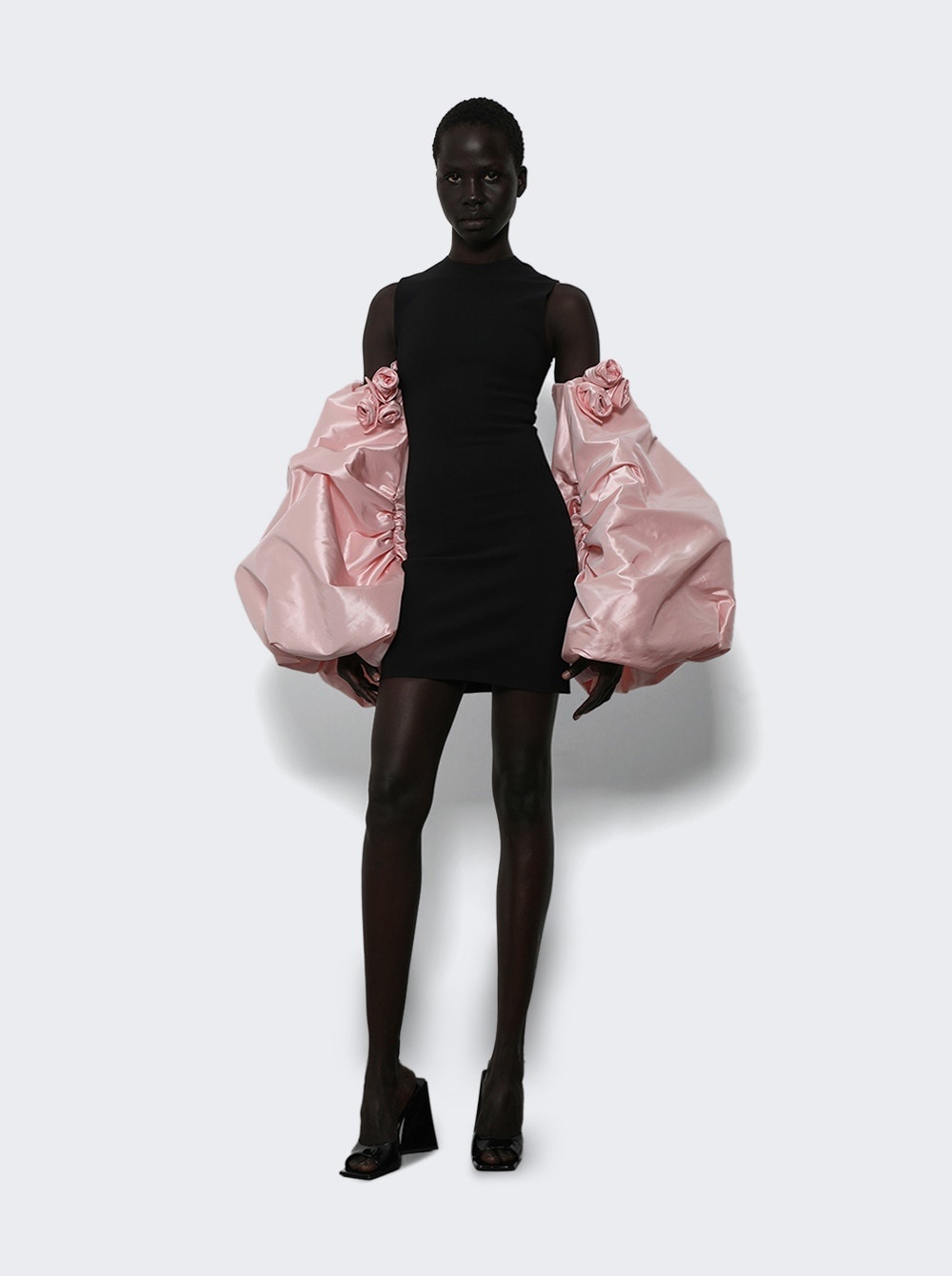 Taffeta Sleeved Jersey Dress Black - 5