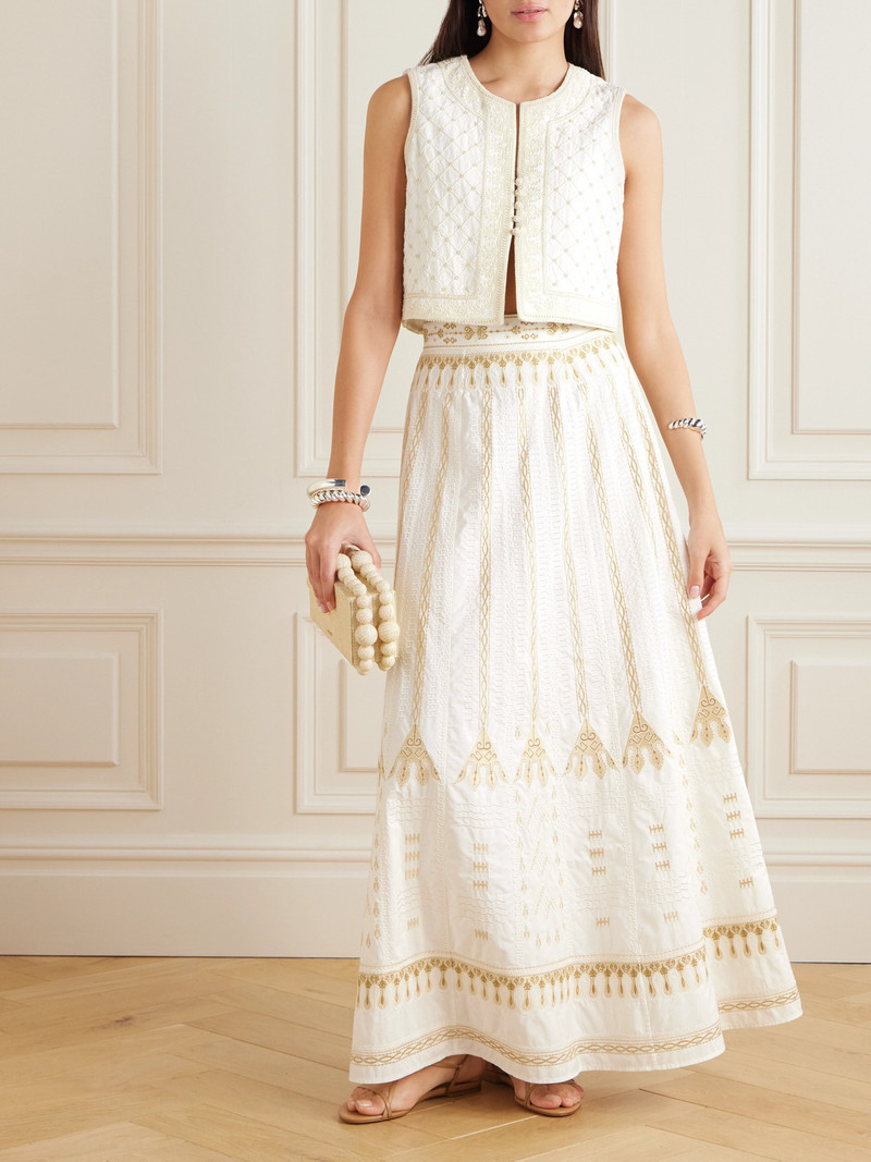 EMPORIO SIRENUSE Camille Calliope Paneled Embroidered Cotton-blend Poplin Maxi Skirt outlook