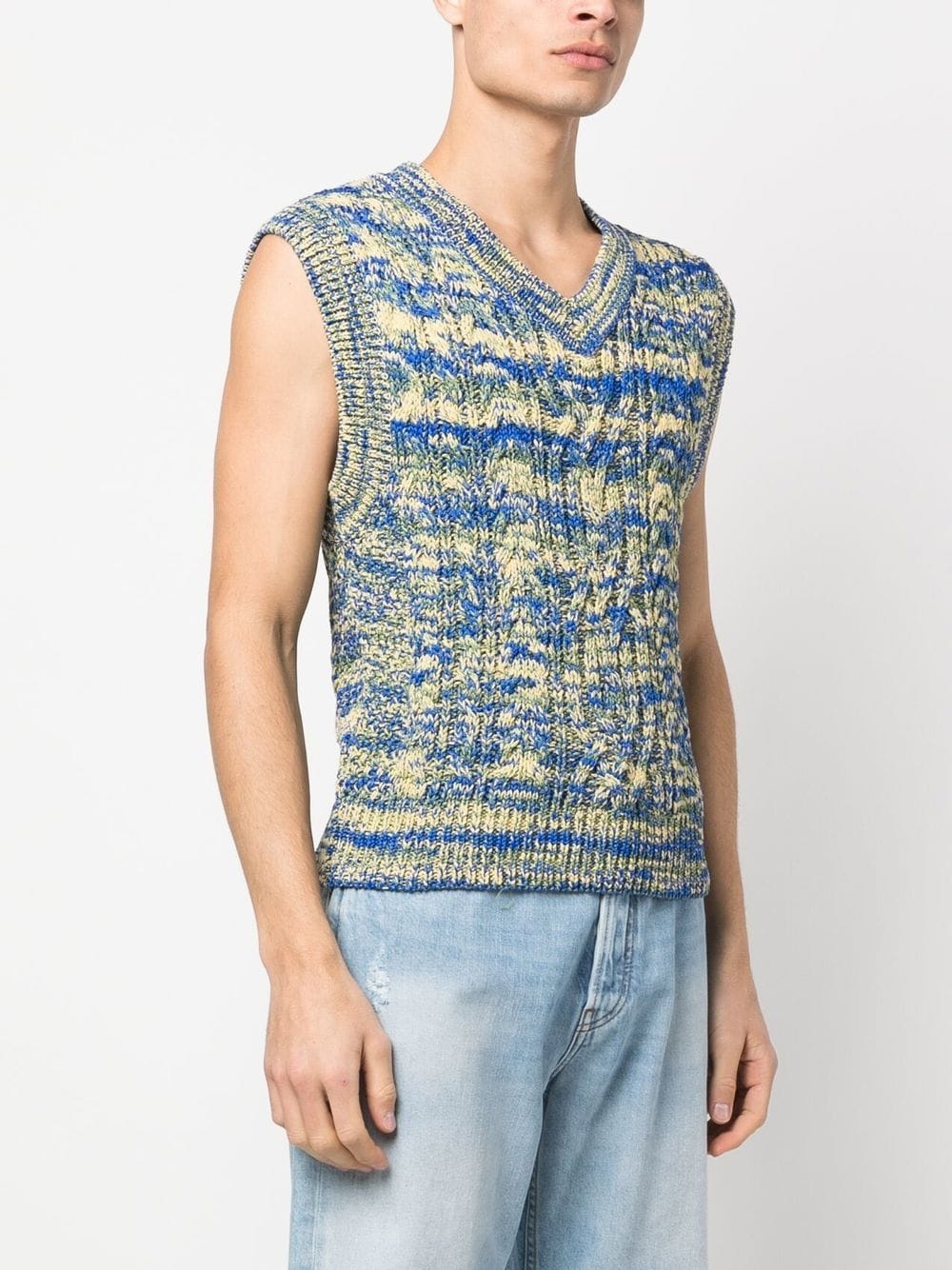 abstract-knit V-neck vest - 3