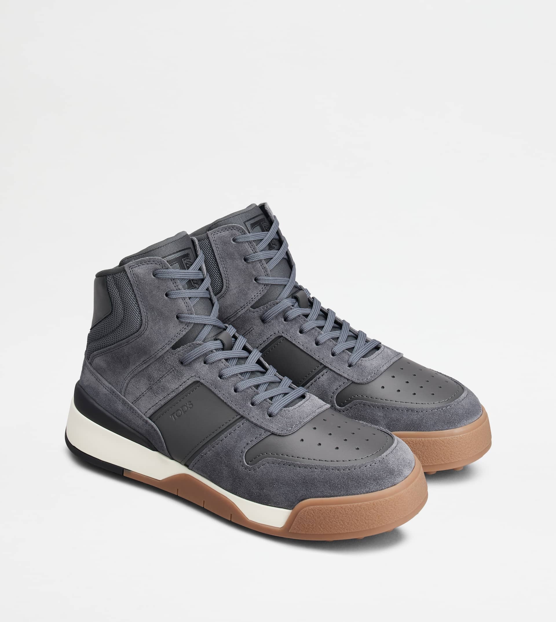 TOD'S HI-TOP SNEAKERS IN SUEDE AND SMOOTH LEATHER - GREY - 3