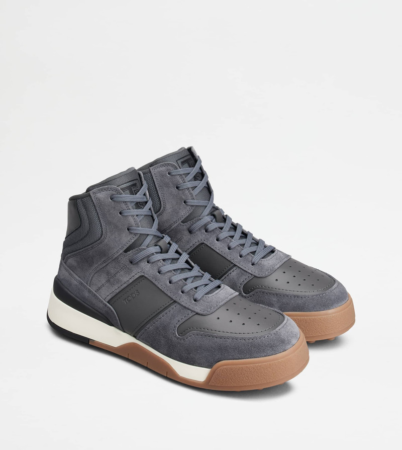 TOD'S HI-TOP SNEAKERS IN SUEDE AND SMOOTH LEATHER - GREY 3