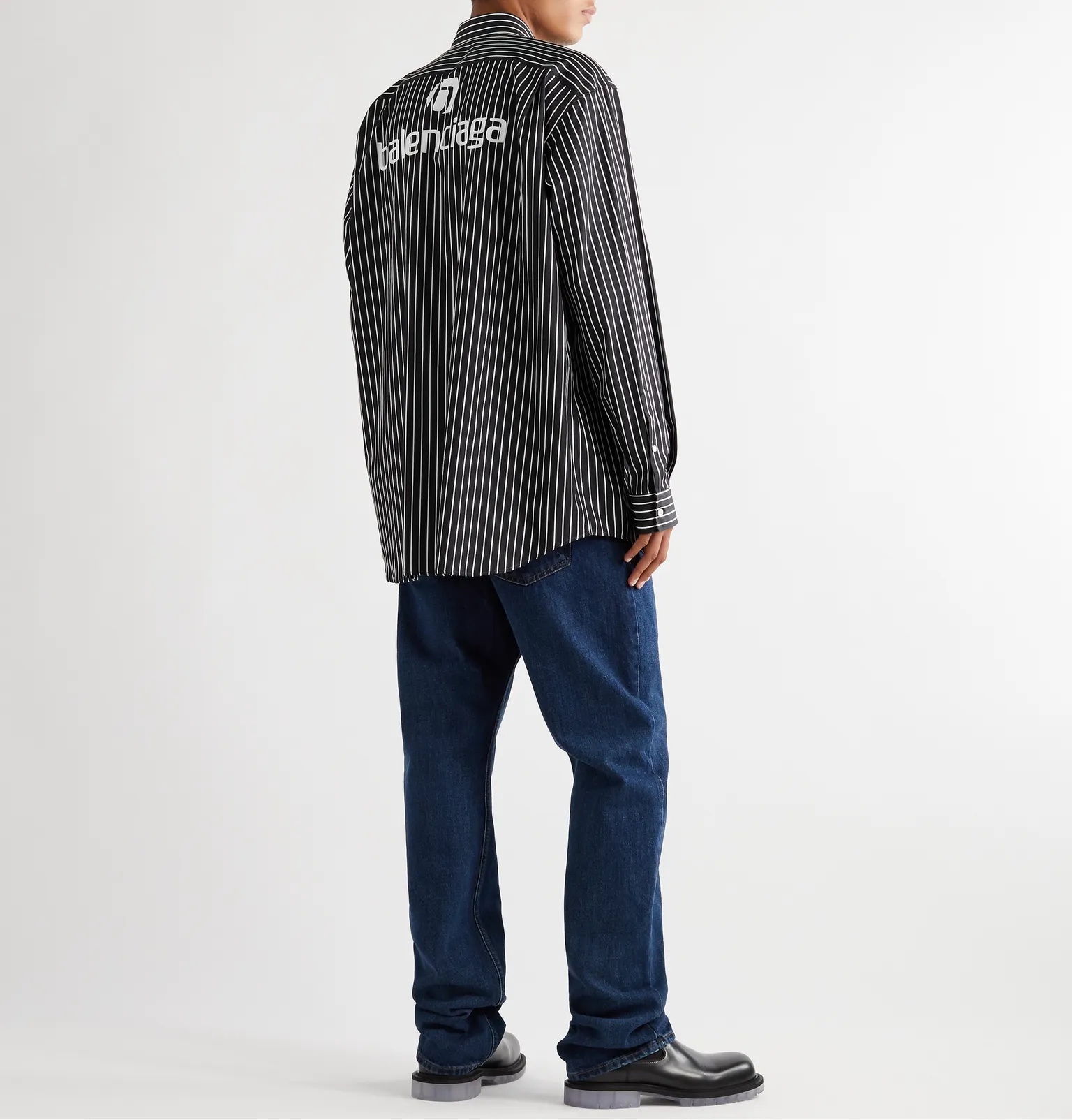 Oversized Button-Down Collar Logo-Print Pinstriped Cotton-Poplin Shirt - 2