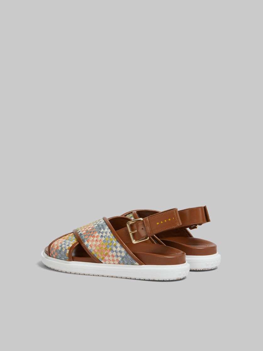 FUSSBETT SANDALS IN BROWN LEATHER AND RAFFIA-EFFECT FABRIC - 3