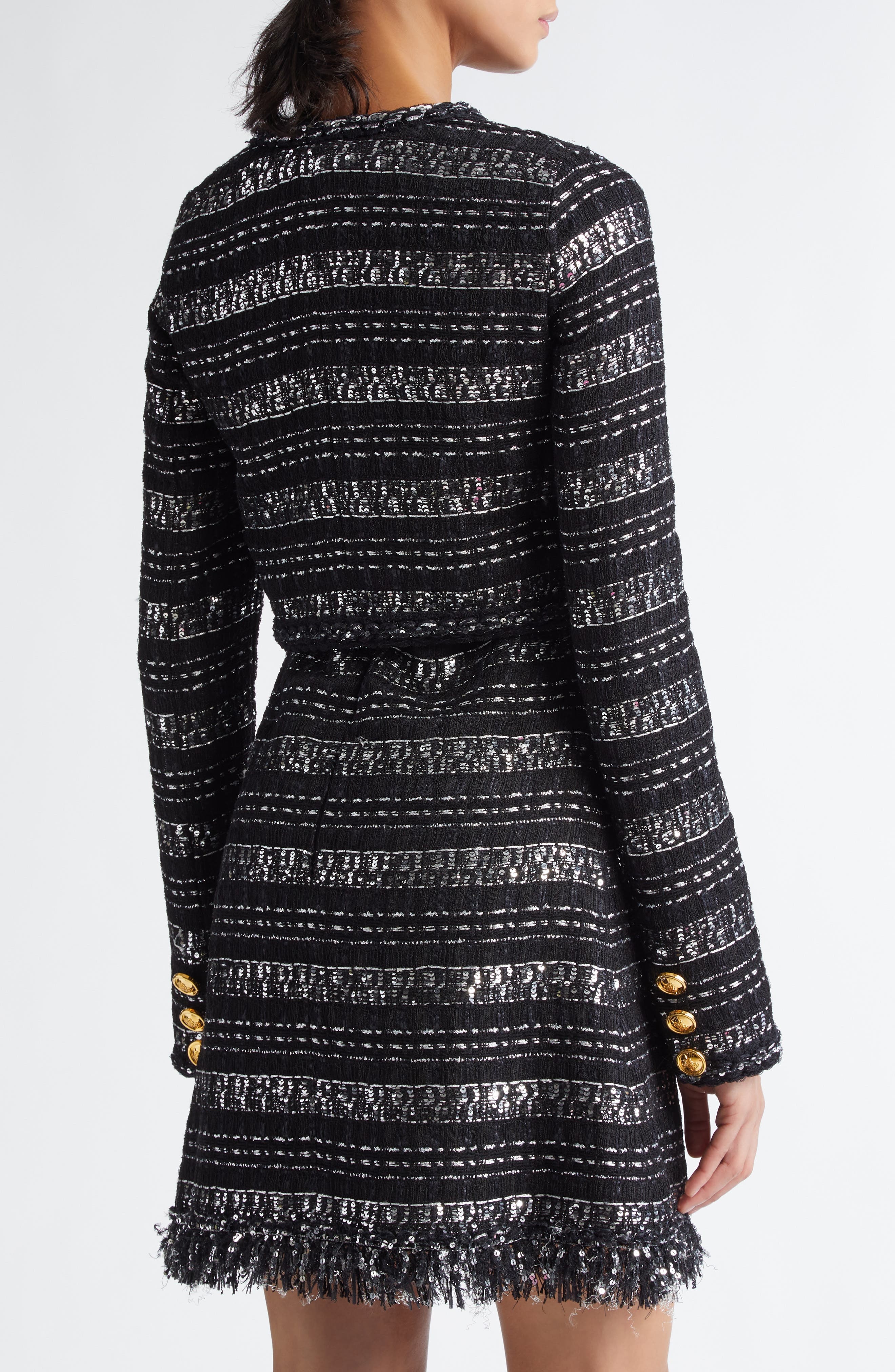 Giambattista Valli Sequin & Metallic Tweed Crop Jacket in Black/Silver at Nordstrom - 3