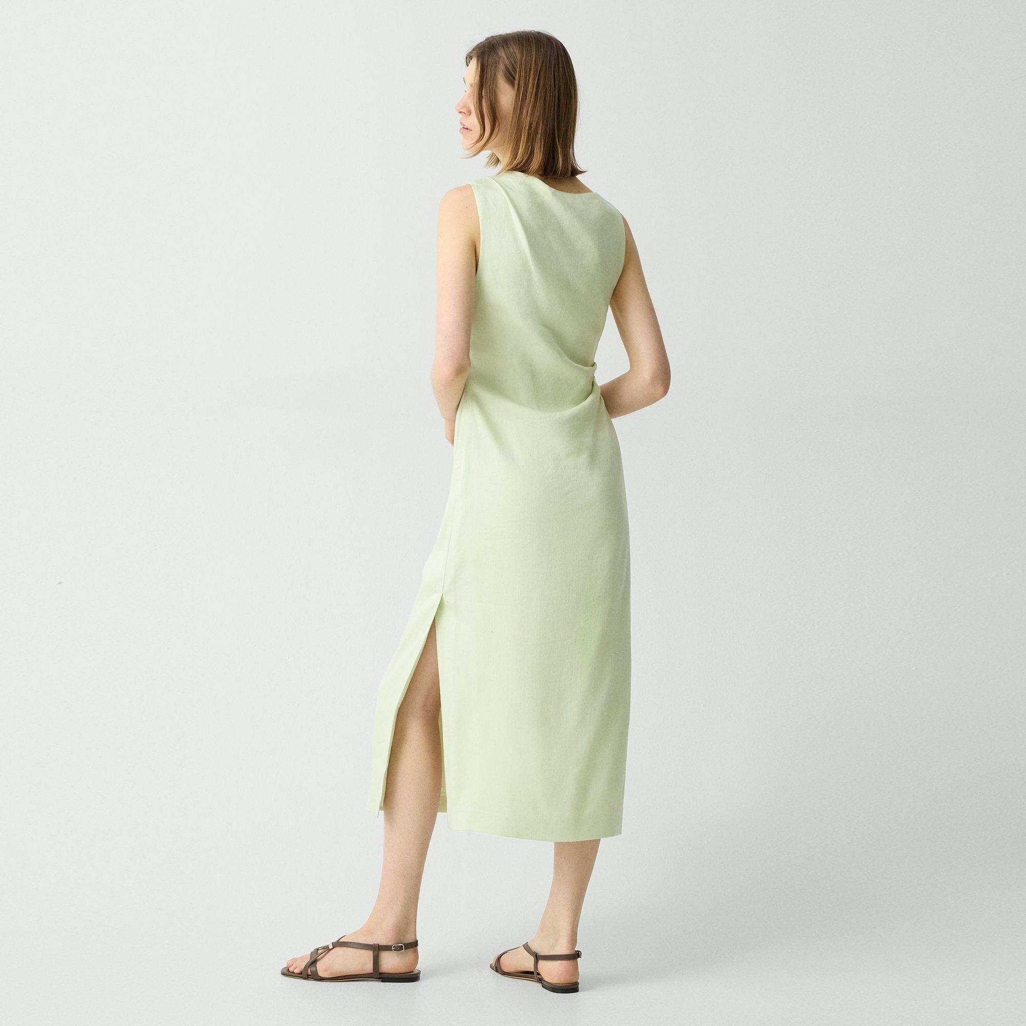Draped Midi Dress in Linen-Viscose - 4