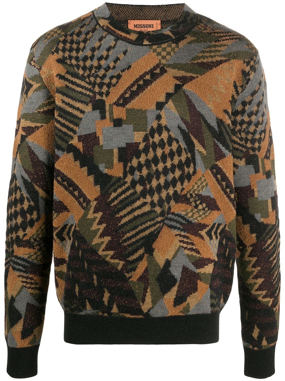 abstract-pattern crew neck jumper - 1