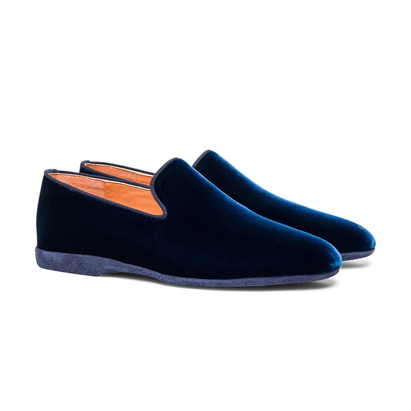 Santoni Men's blue velvet slipper outlook