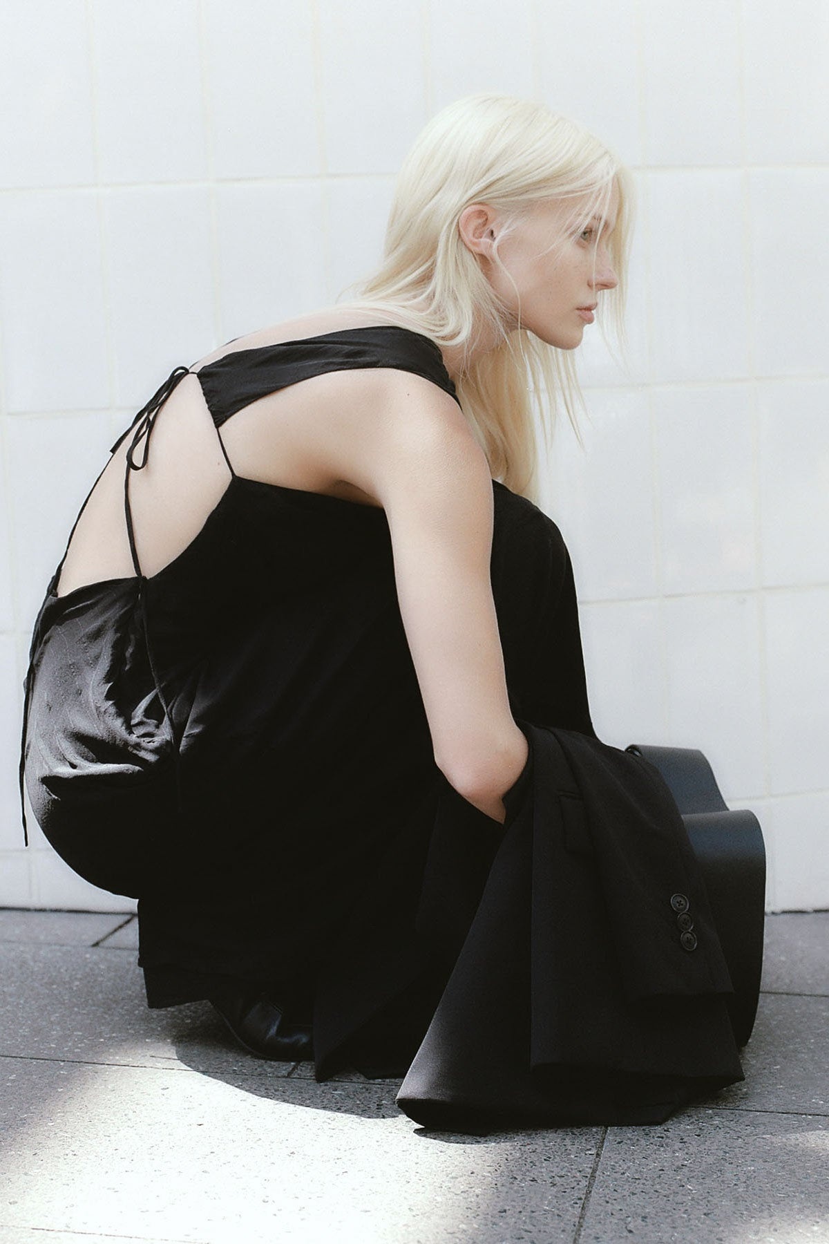Pinstripe Silk Maxi Dress - Black - 7