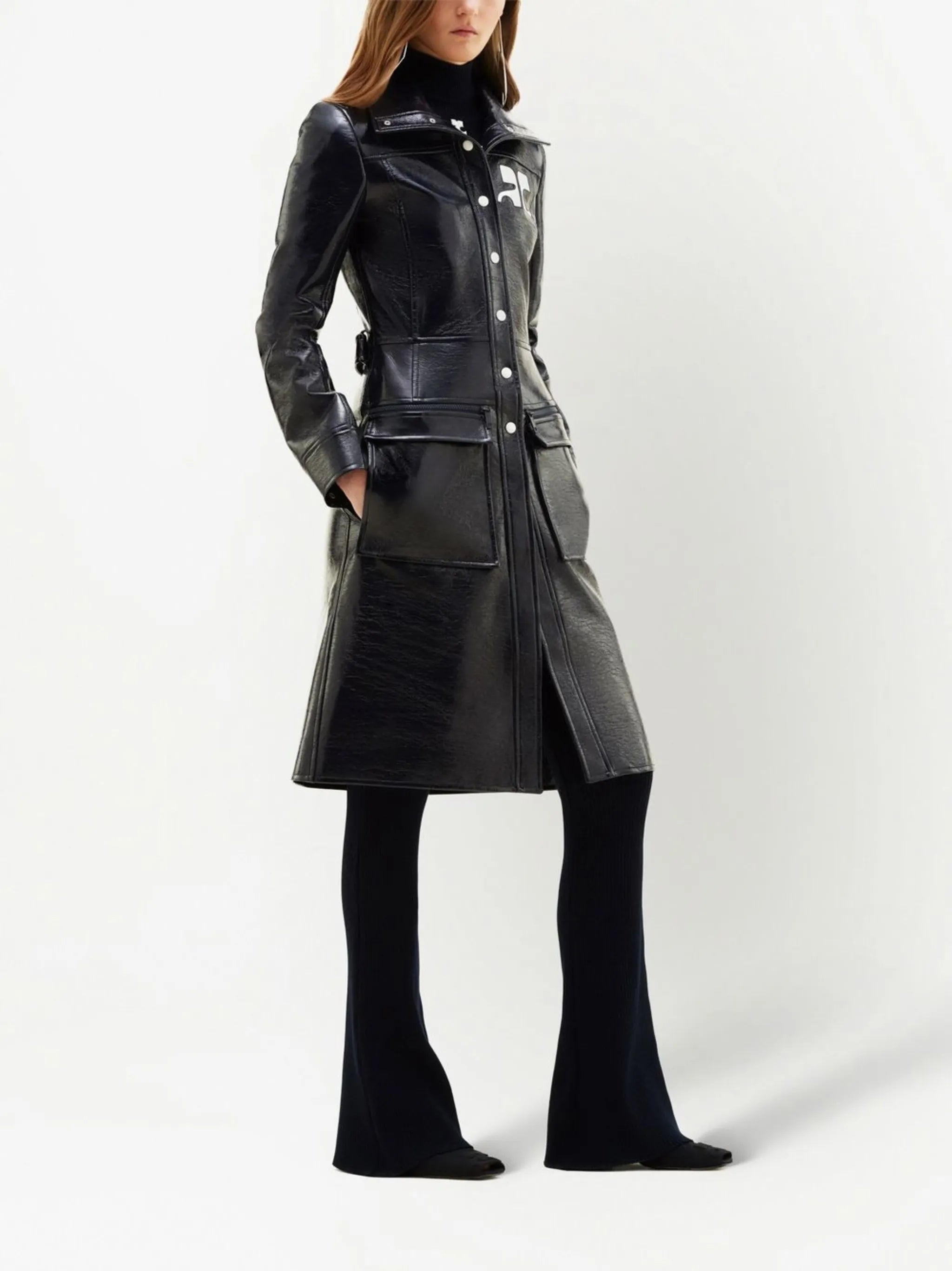 logo-patch trench coat - 3
