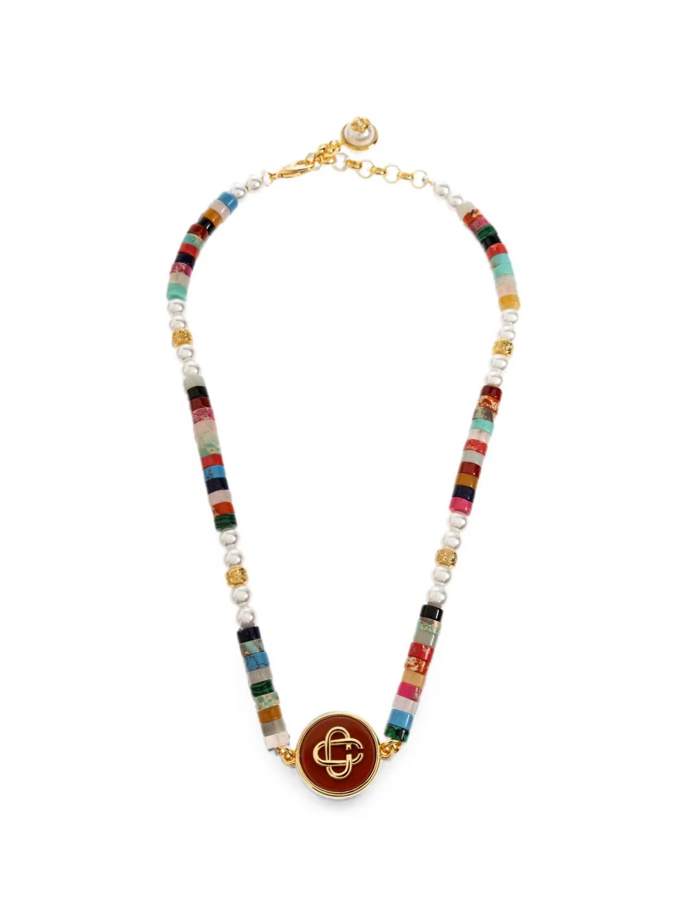 beaded logo-pendant necklace - 1
