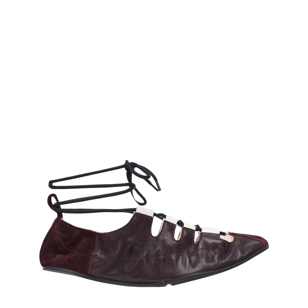 Fold Laced Nappa Lambskin Flats - 1