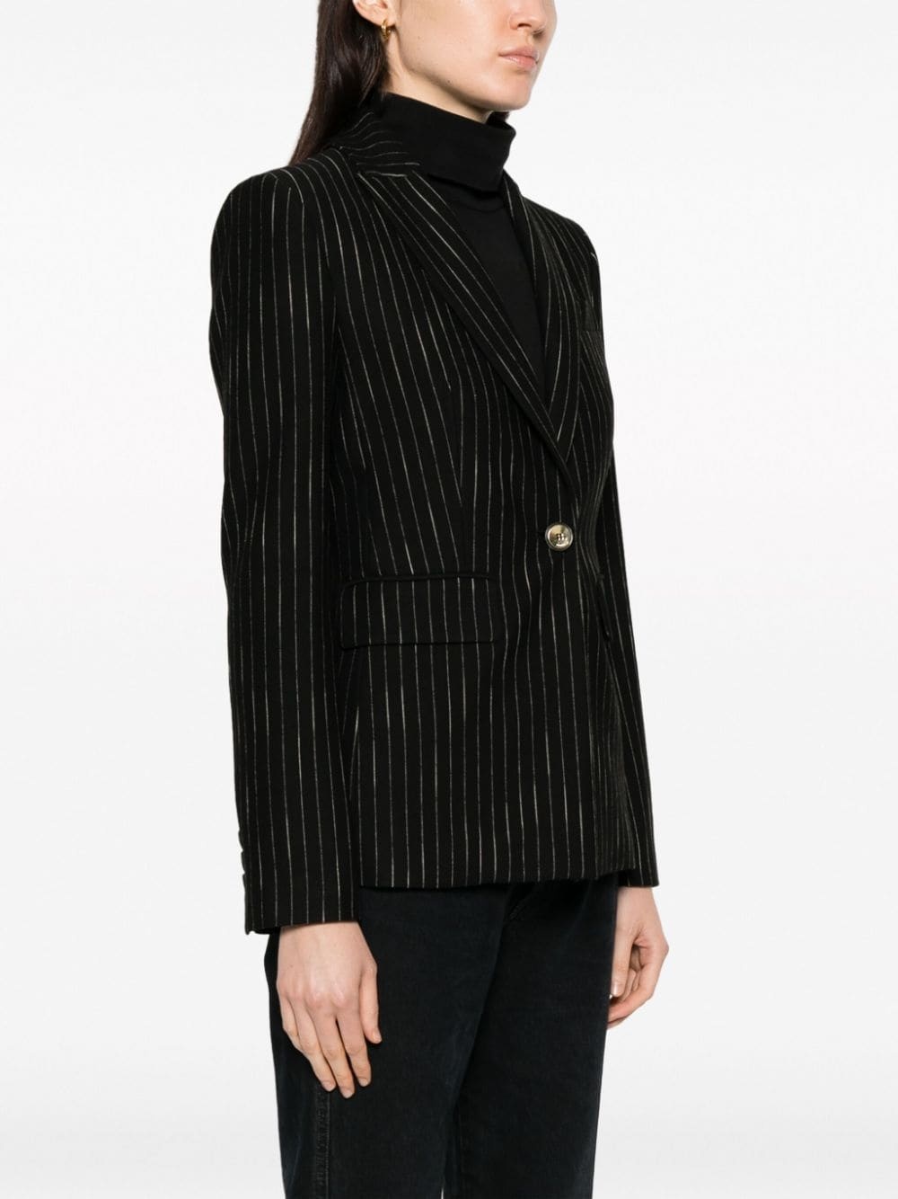 striped single-breasted blazer - 3