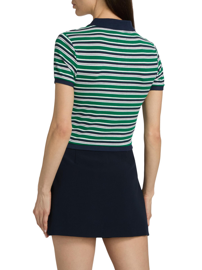 Women's Marnie Striped Knit Crop Polo Top - Kelly Green Stripe 5