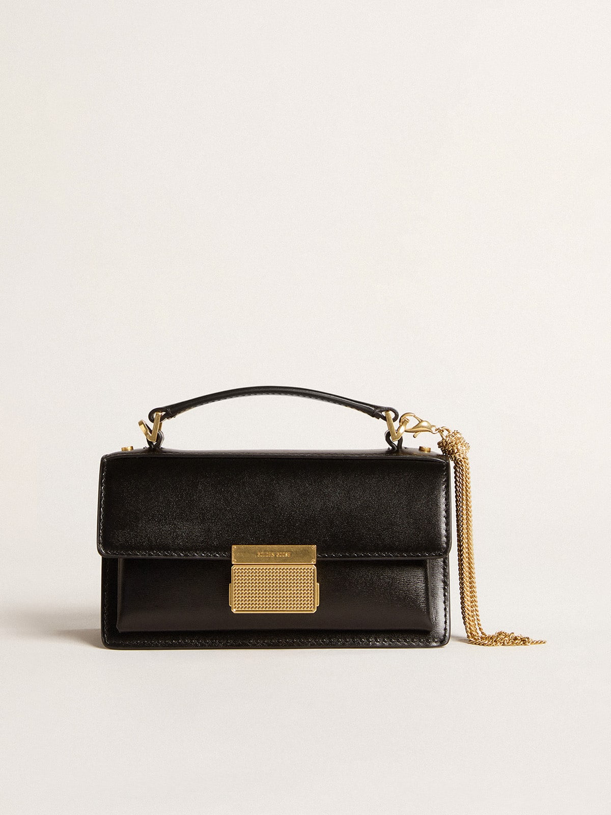 Small Venezia Bag in black boarded leather with gold details - 6