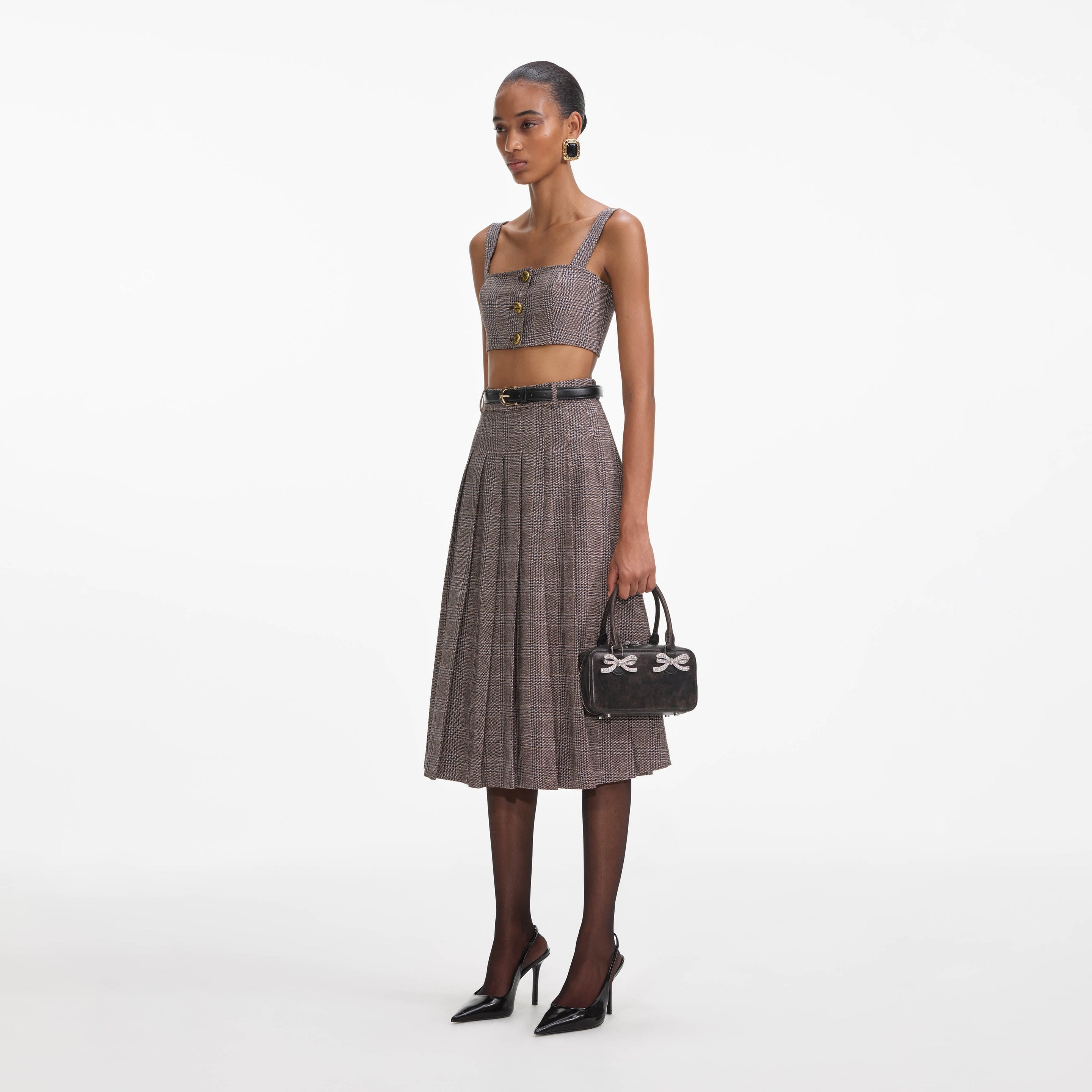 Brown Check Crop Top - 2