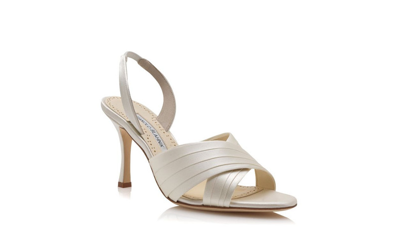 Light Cream Satin Pleated Detail Slingback Sandals 3