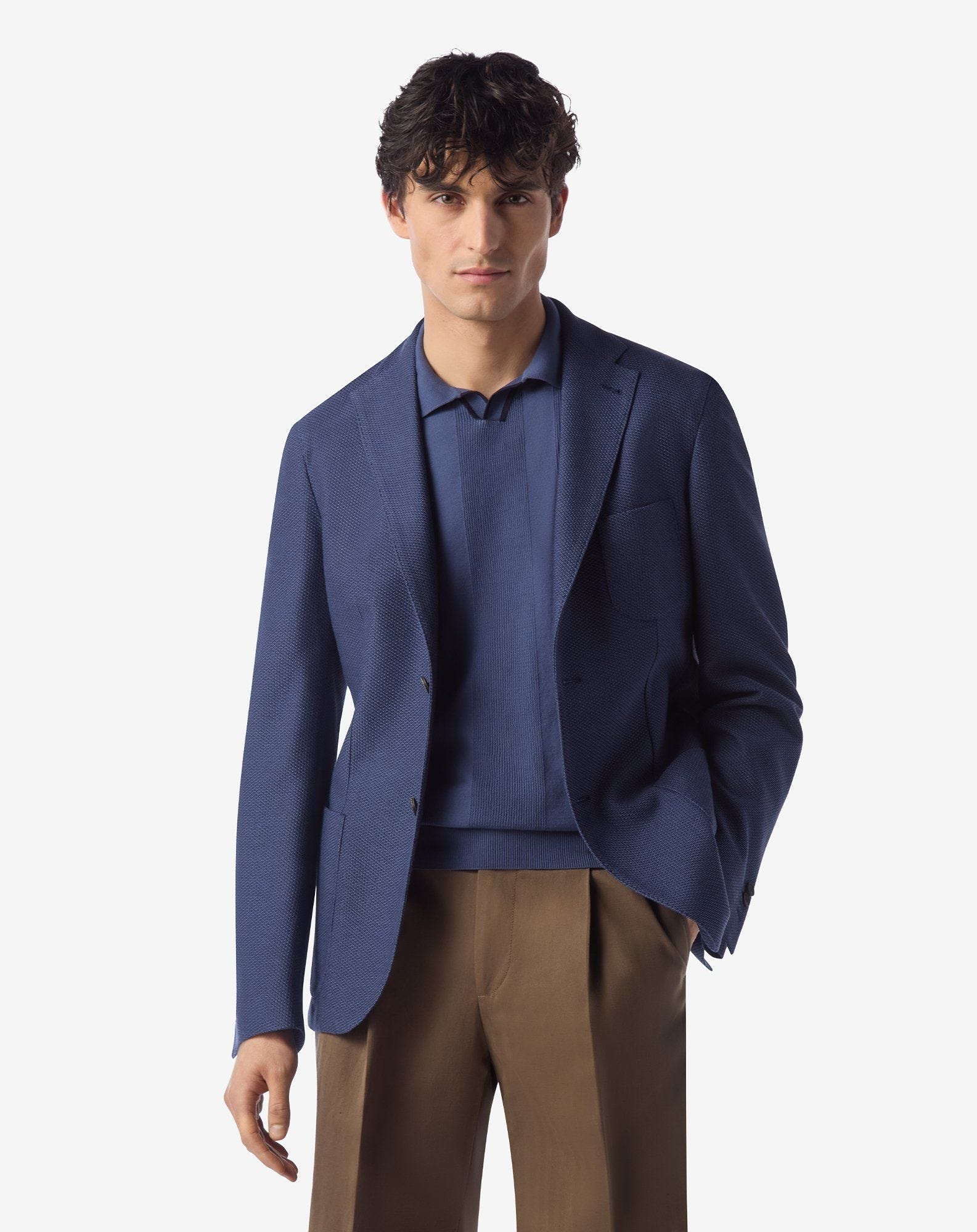 Blue silk and cotton single-breasted jacket - 2