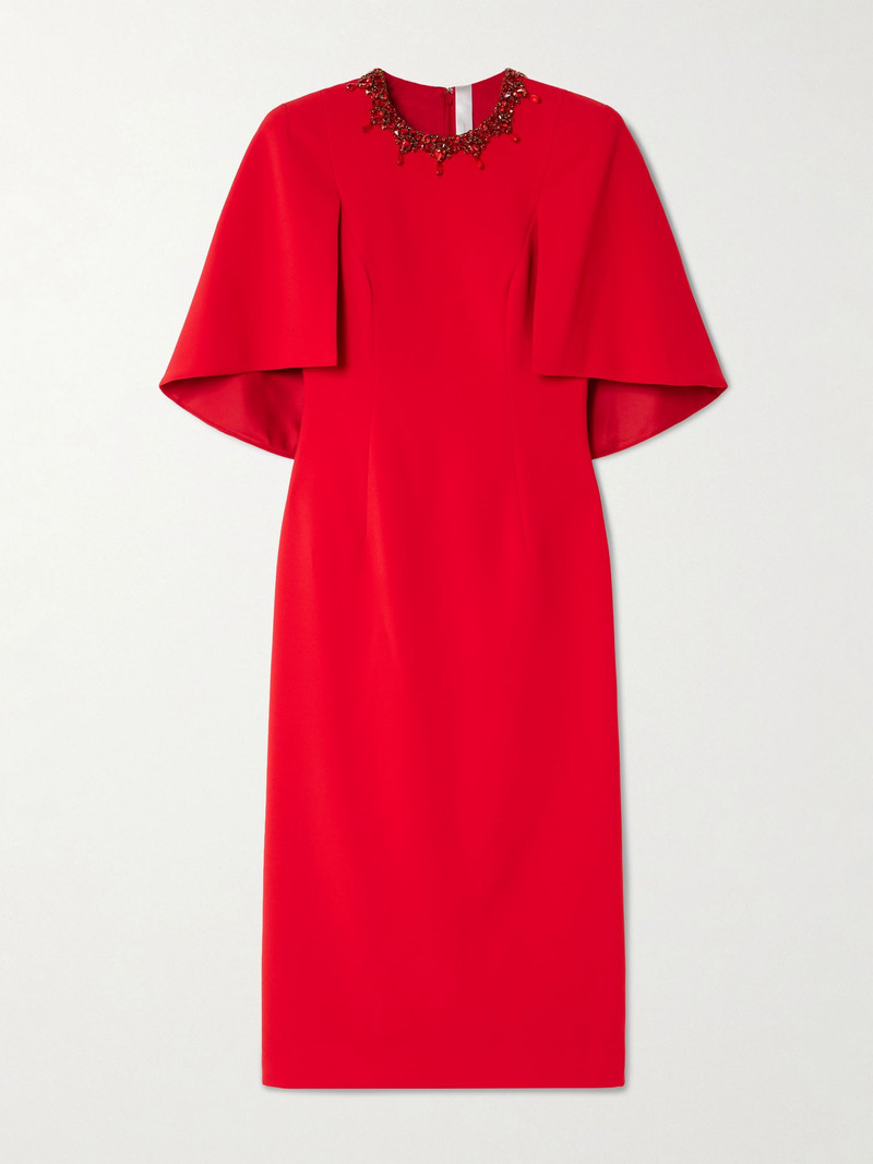 Ursa cape-effect crystal-embellished crepe midi dress Red 1
